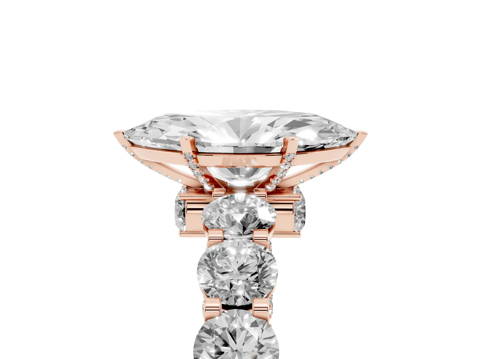 Marquise Cut Diamond Side Stone Engagement Ring with Four-Prong Setting Rose gold