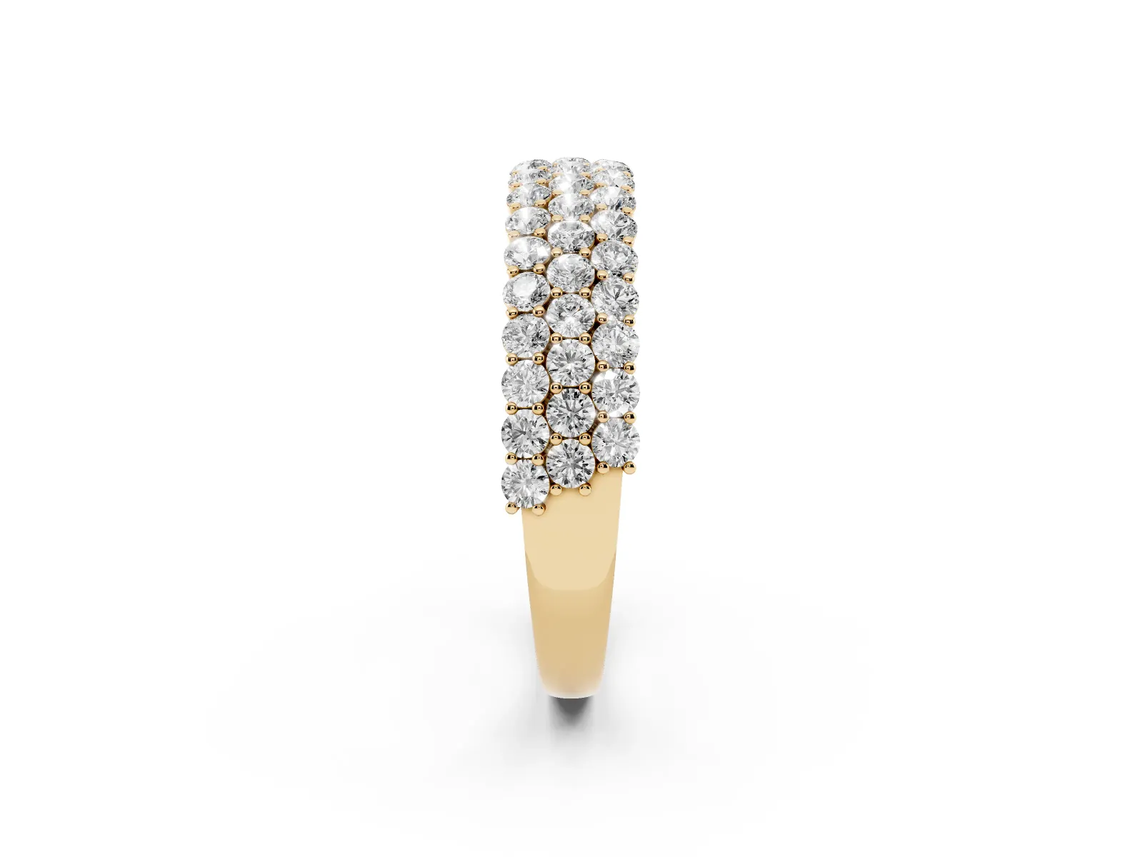 Round Diamond Checkerboard Pavé Promise Ring with Round Diamond Accents Yellow gold
