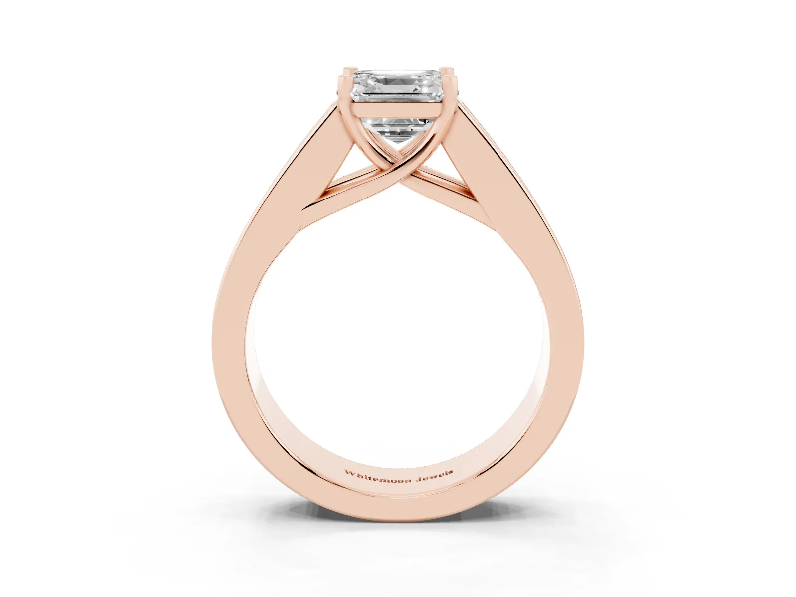 Asscher Cut Cut Channel Set Solitaire Ring with Four-Prong Setting Rose gold