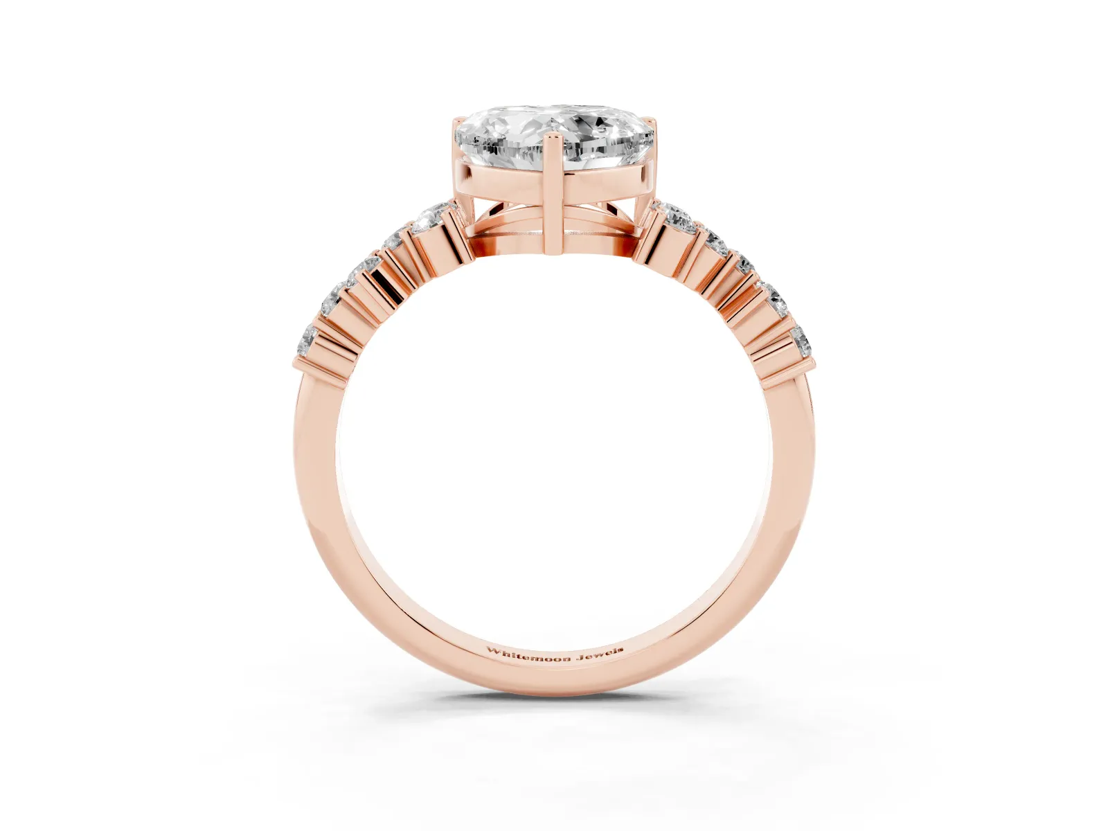 Heart Cut Diamond Scattered Round Accent Ring with Prong Setting Rose gold