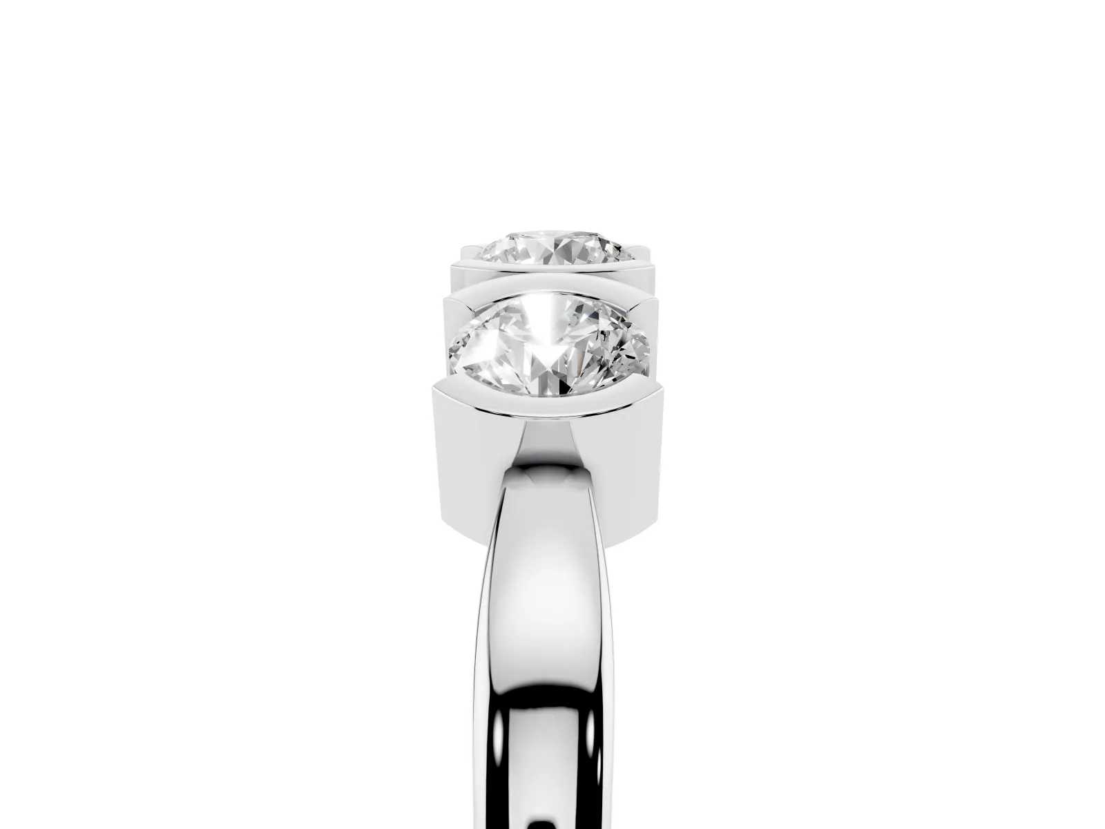 Three-Stone Round Diamond Half Bezel Prong Band Platinum