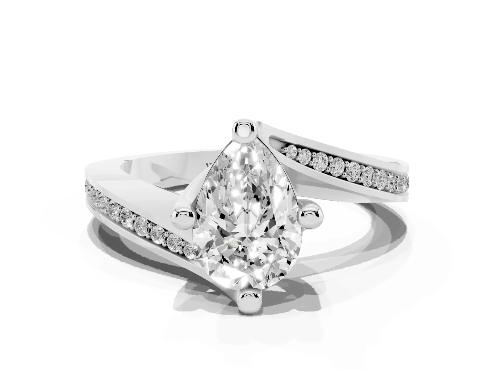 Pear Cut Solitaire Diamond Twist Band with Pavé Setting and Four-Prong Setting Platinum