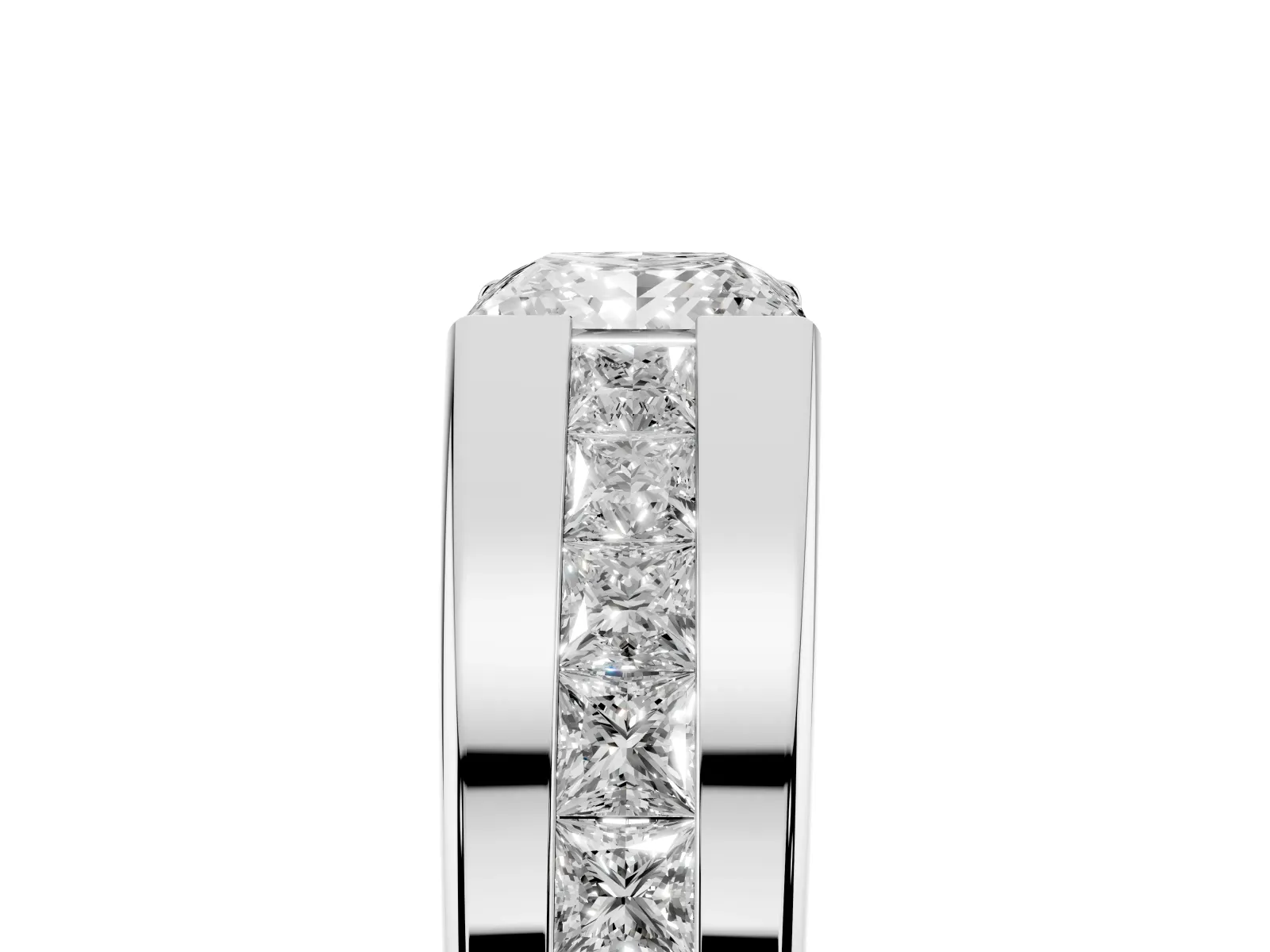 Princess Diamond Channel Set Mens Ring Platinum