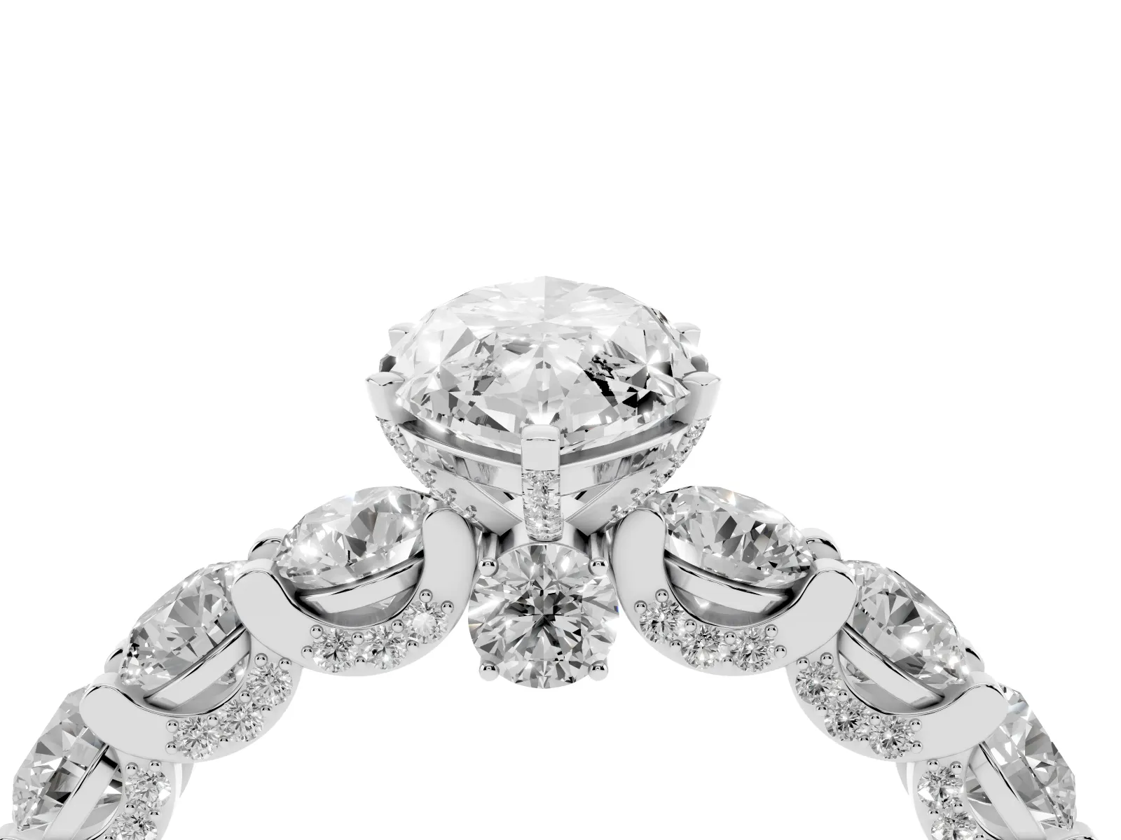 Marquise Cut Diamond Side Stone Engagement Ring with Four-Prong Setting Platinum