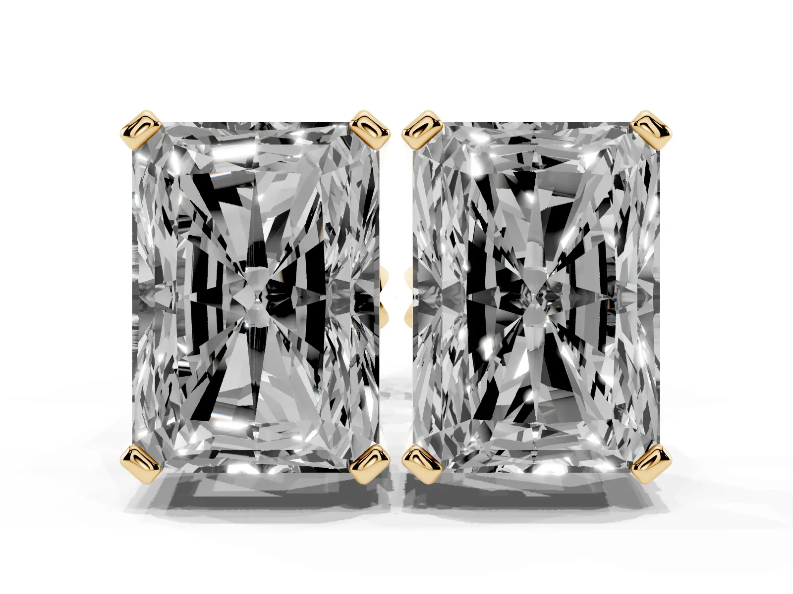 Radiant Cut Diamond Stud Earrings Yellow gold