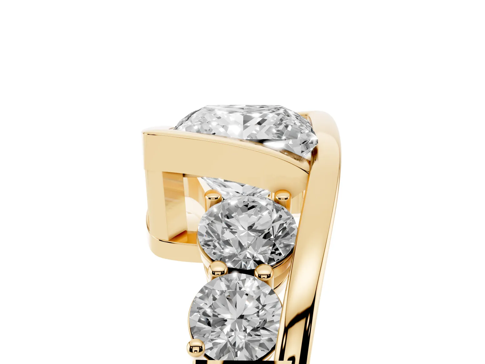 Bezel Set Princess Cut Diamond Bypass Ring with Round Accents Yellow gold