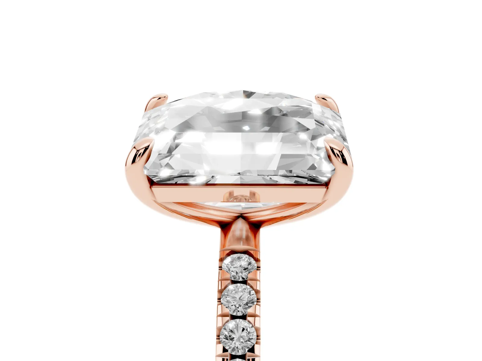 Oval and Radiant Toi Moi Ring with Prong Setting and Pave Band Rose gold