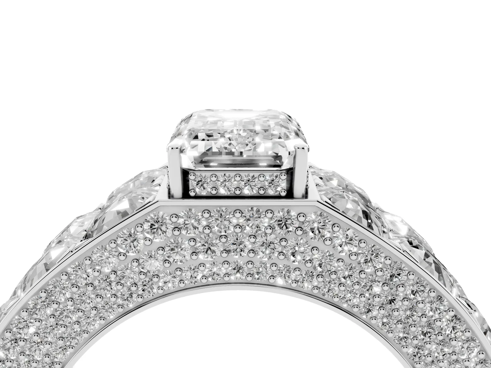 Emerald Cut Diamond Radiant Pavé Mens Ring Platinum
