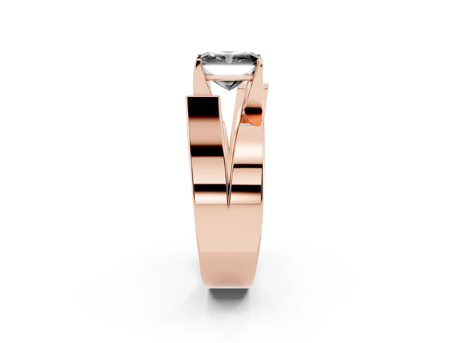 Fancy Black Modern Tension Set Radiant Cut Diamond Solitaire Wide Band Ring Rose gold