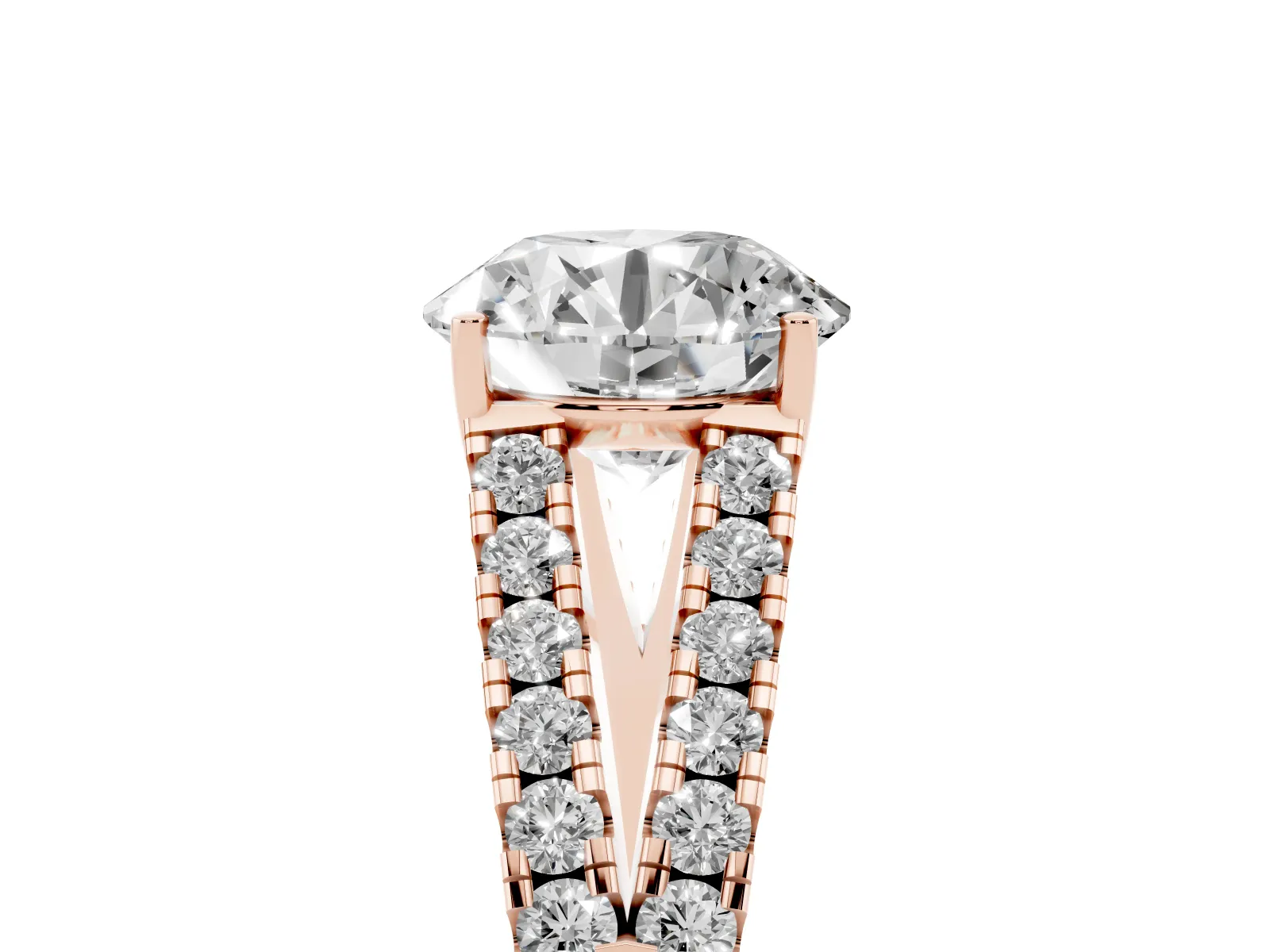 Round Cut Diamond Split Shank Engagement Ring with Round Pavé and Prong Setting Rose gold