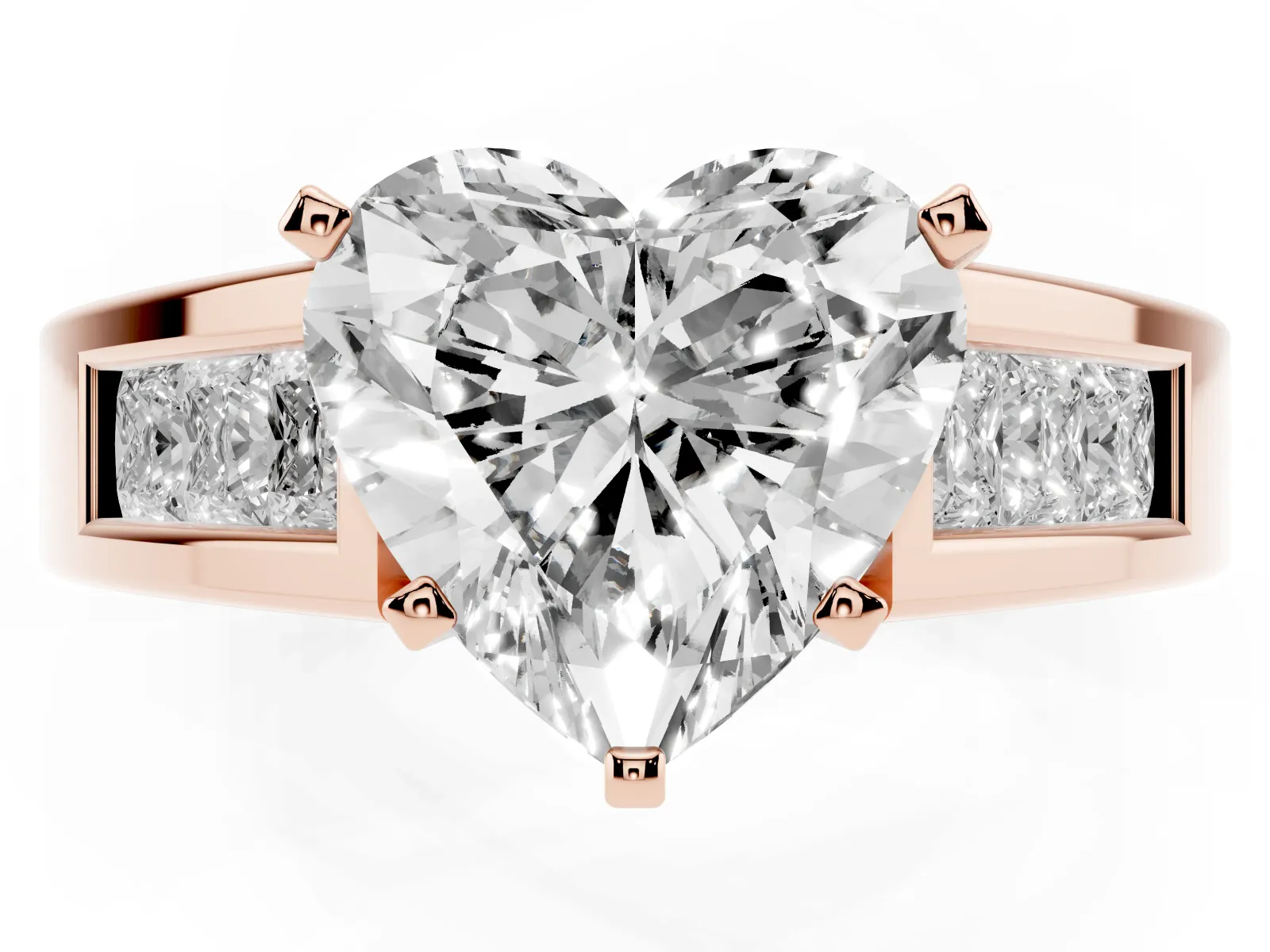 Heart Cut Cut Channel Set Solitaire Ring with Four-Prong Setting Rose gold