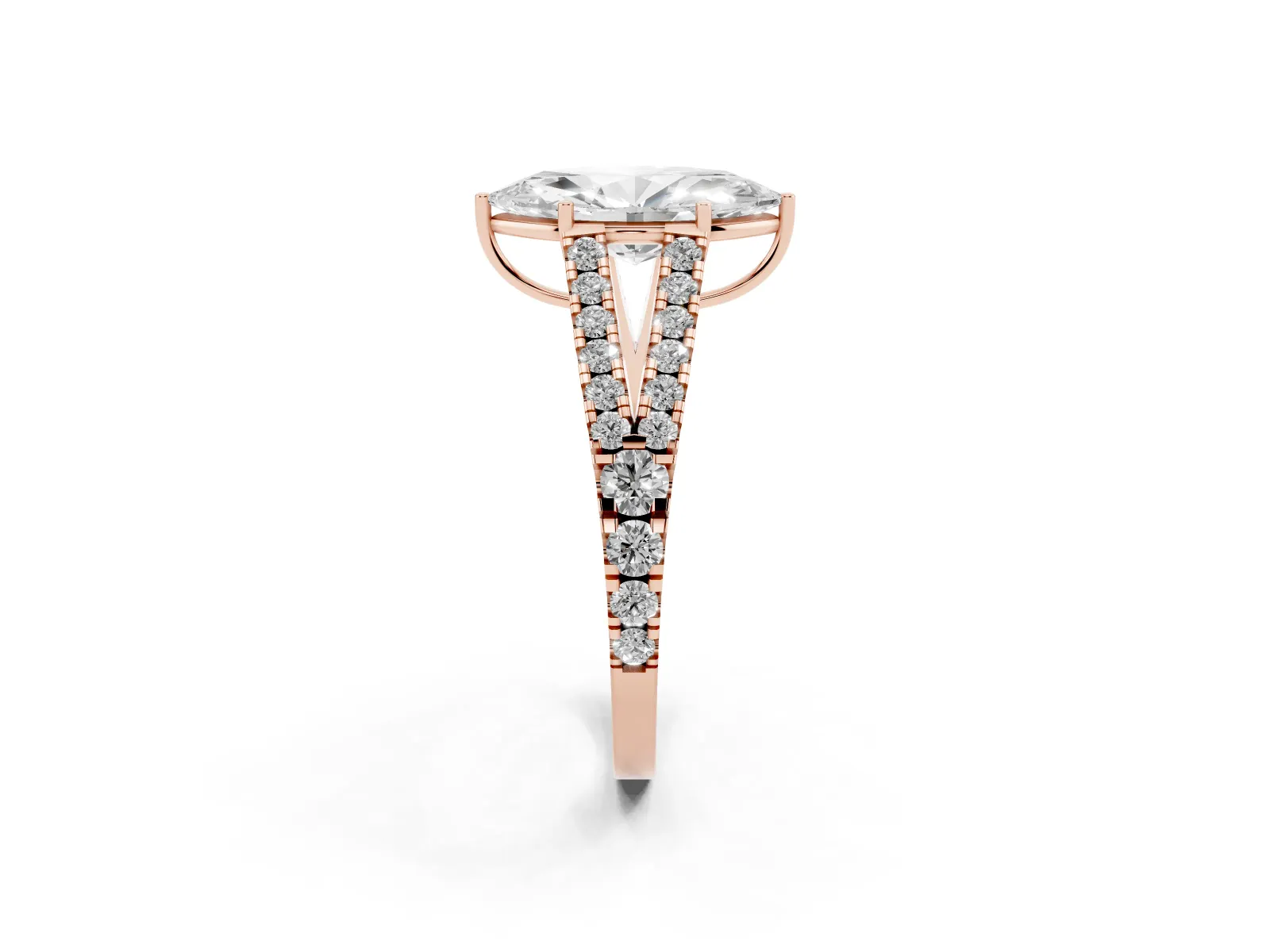 Marquise Cut Diamond Split Shank Engagement Ring with Round Pavé and Prong Setting Rose gold