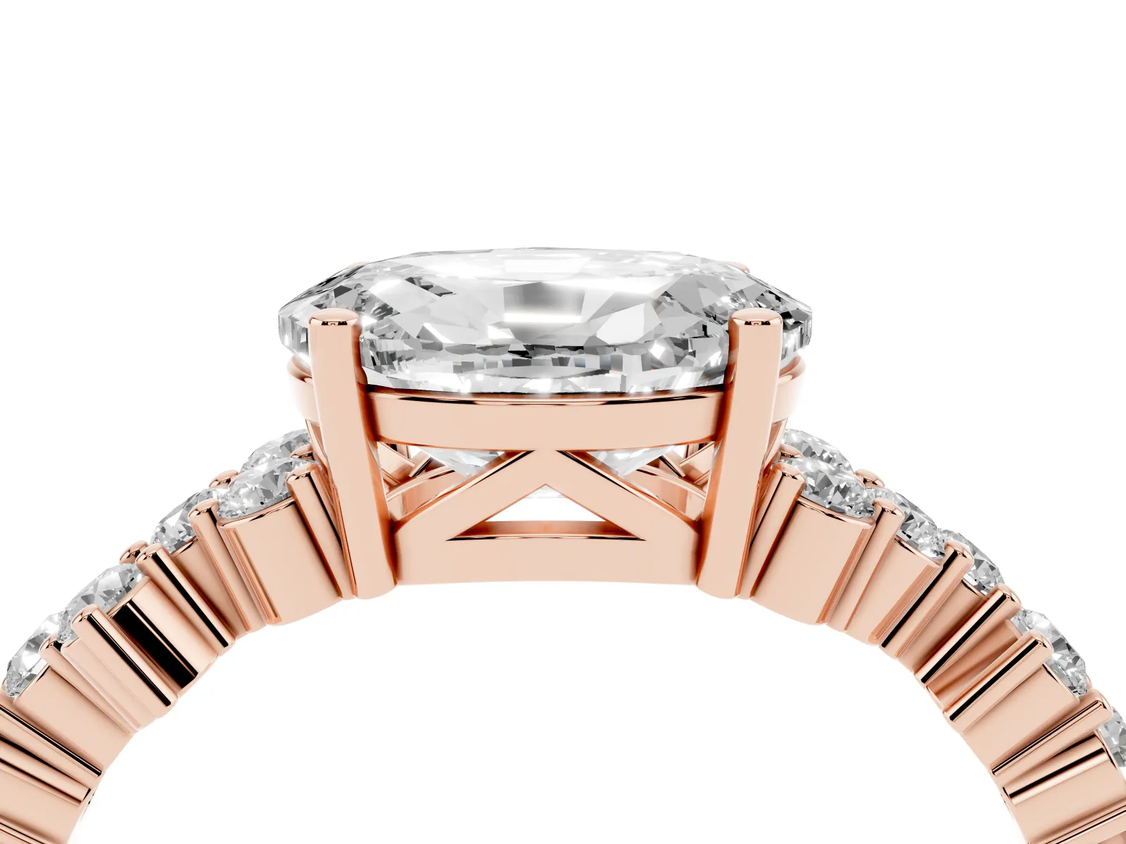 Oval Cut Diamond Scattered Round Accent Ring with Prong Setting Rose gold