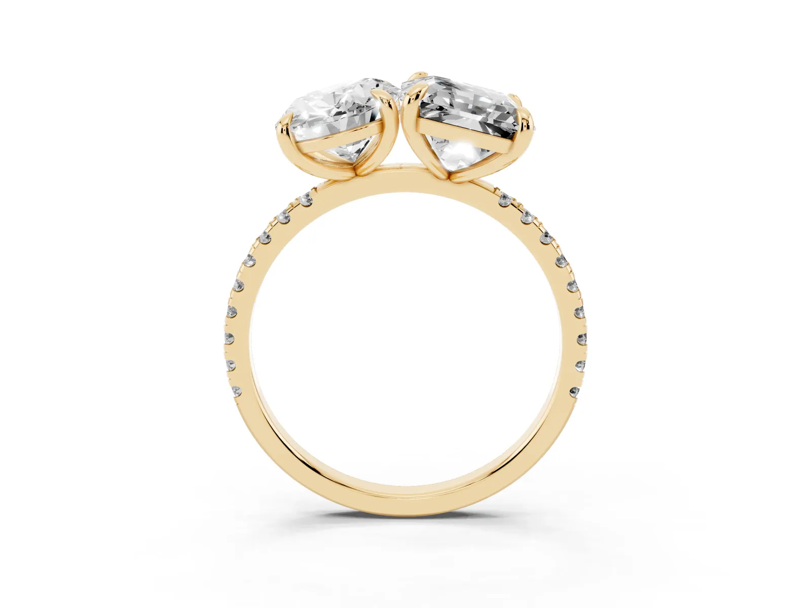 Oval and Radiant Toi Moi Ring with Prong Setting and Pave Band Yellow gold