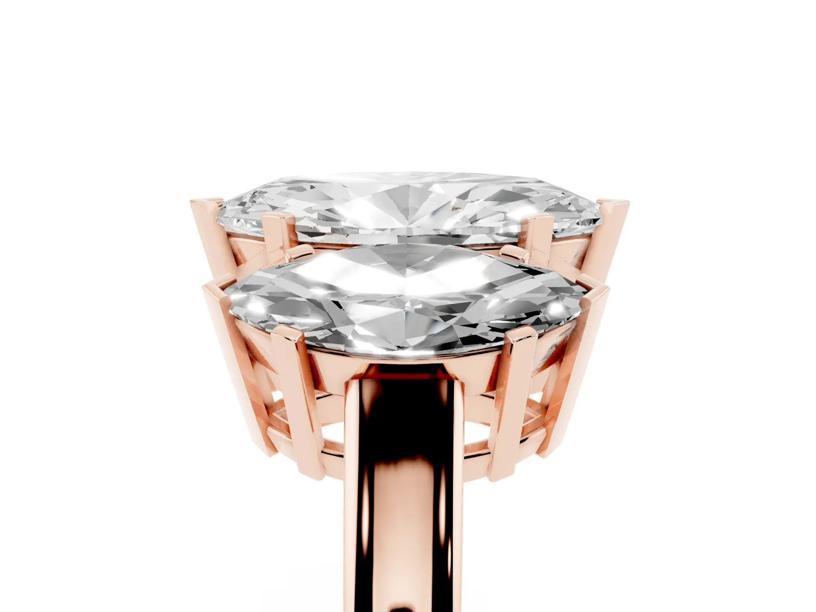 Three-Stone Marquise Cut Cut Diamond Ring with Channel Set Band and Four-Prong Setting Rose gold