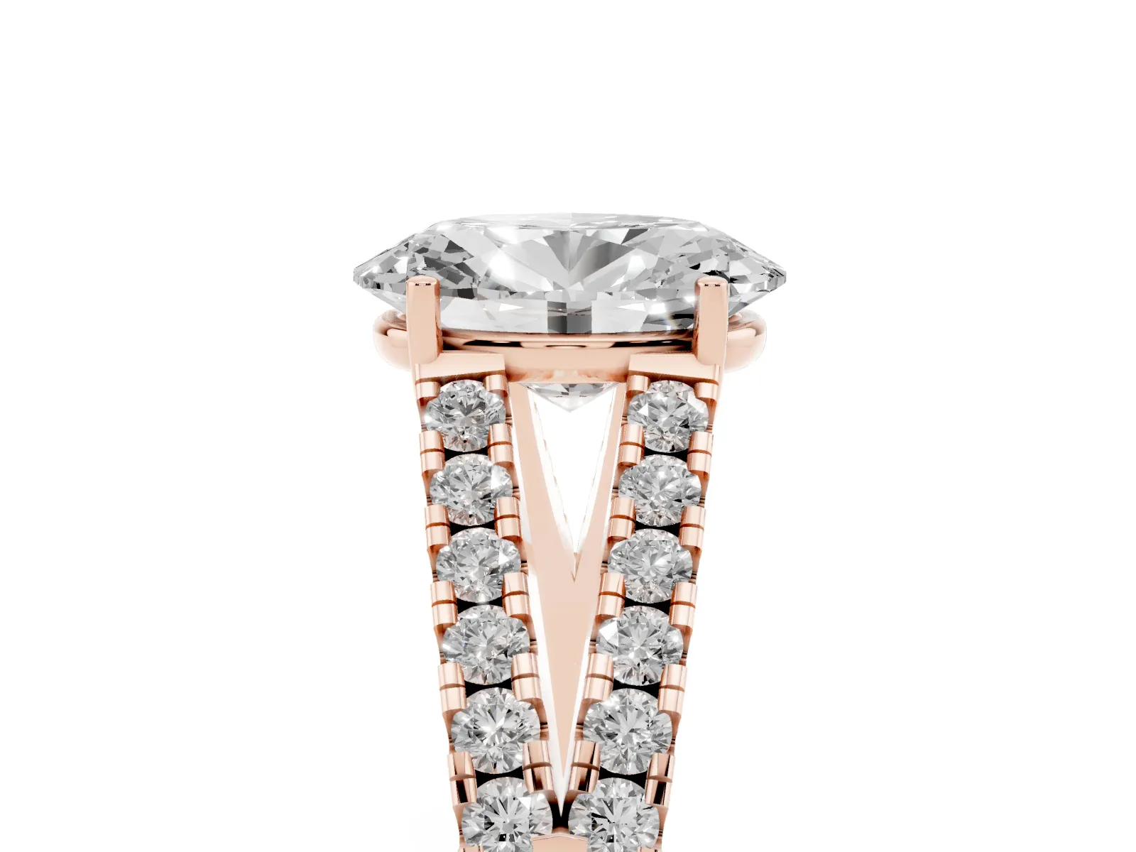 Oval Cut Diamond Split Shank Engagement Ring with Round Pavé and Prong Setting Rose gold