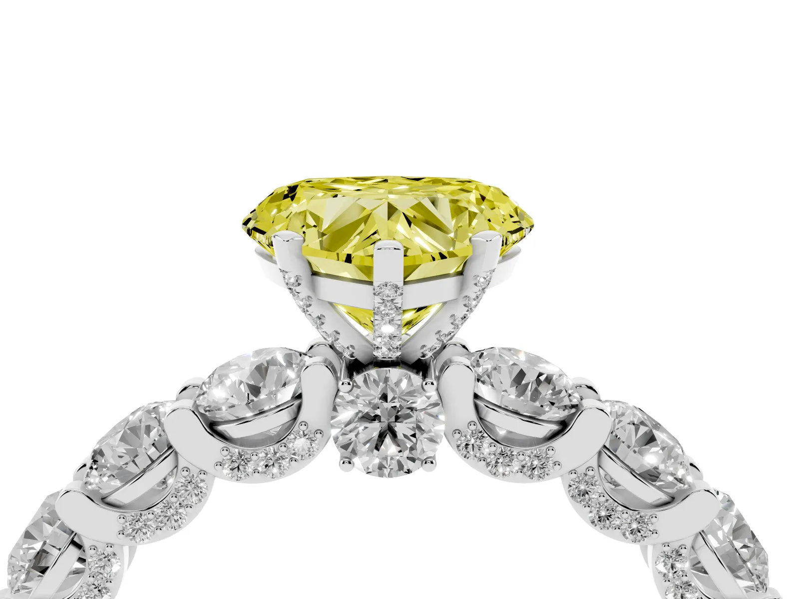 Fancy Yellow Heart Cut Diamond Side Stone Engagement Ring with Four-Prong Setting Platinum