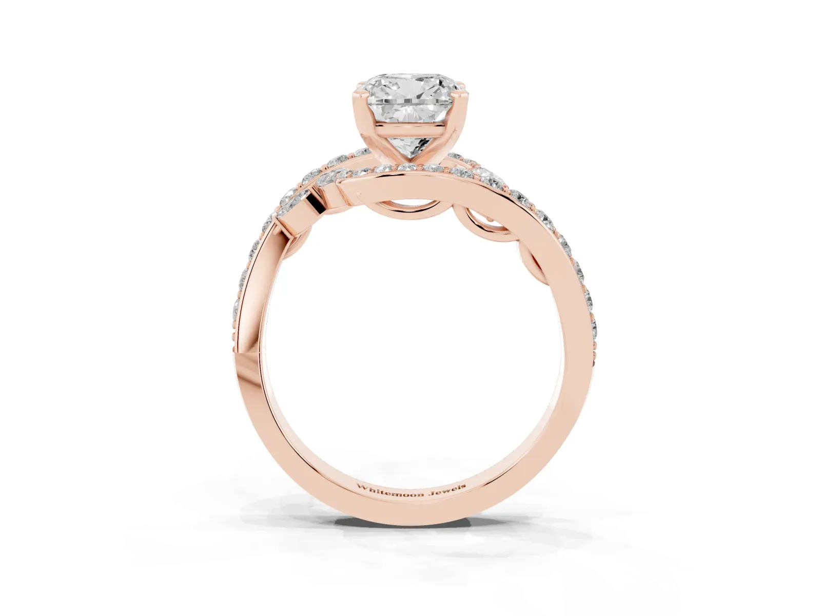 Cushion Cut Diamond Solitaire Ring with Filigree Band and Four-Prong Setting Rose gold