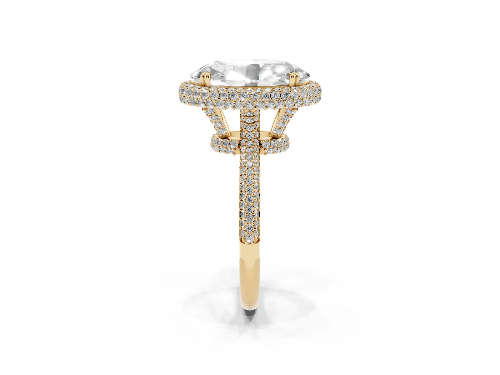 Oval Diamond Halo Ring with Round Diamond Accents Yellow gold