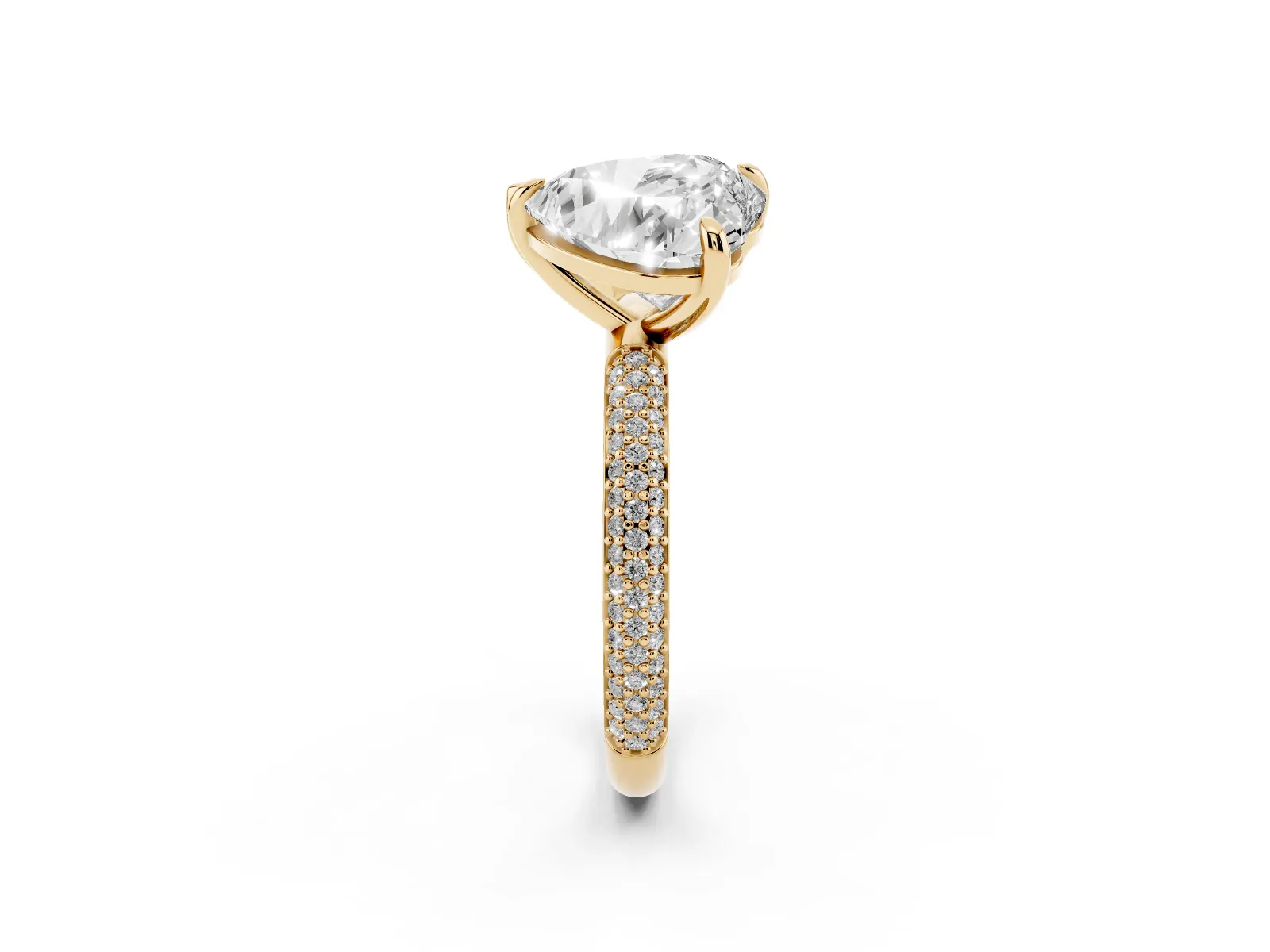 Pear and Heart Toi Moi Ring with Prong Setting and Micro Pave Band Yellow gold