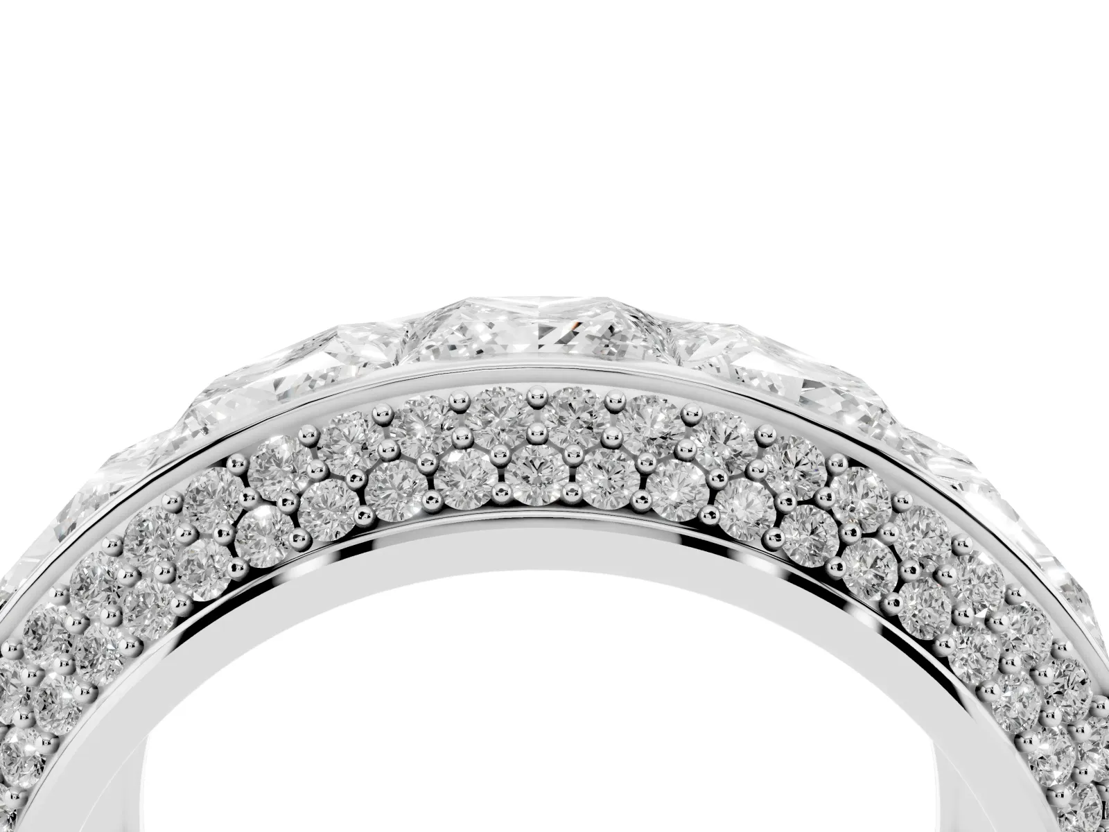 Princess Diamond Pavé Mens Wedding Band with Round Diamond Accents Platinum