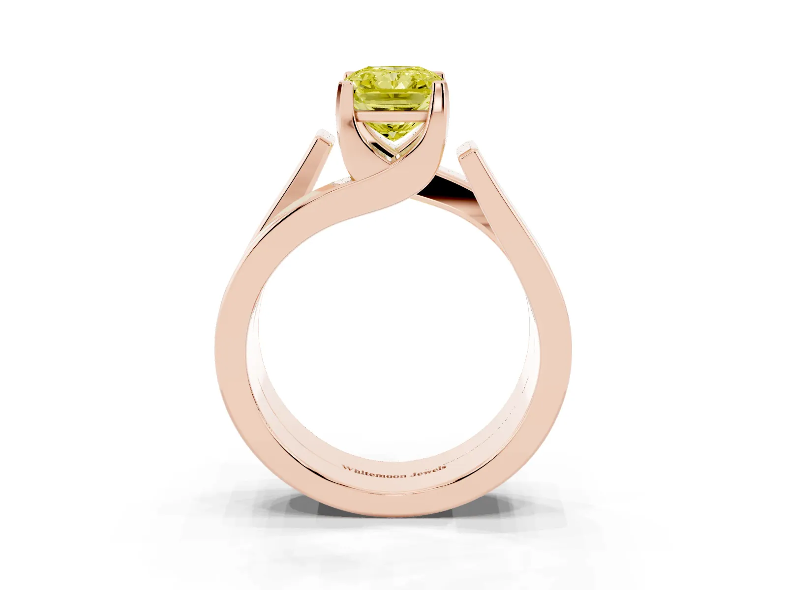 Fancy Yellow Modern Tension Set Radiant Cut Diamond Solitaire Wide Band Ring Rose gold
