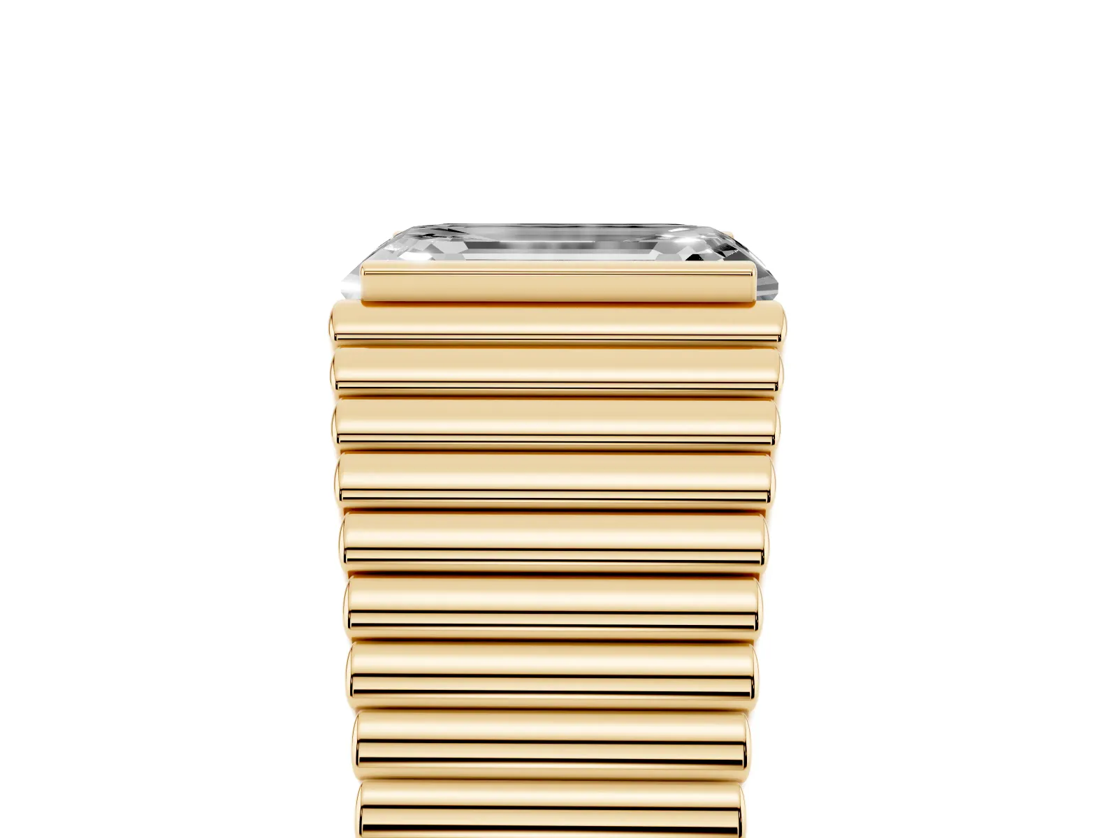 Emerald Cut Diamond Fluted Mens Ring Yellow gold