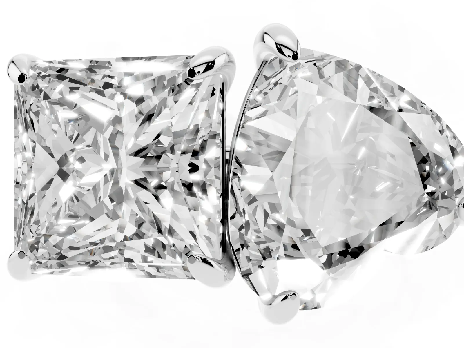 Heart and Princess Toi Moi Ring with Prong Setting and Pave Band Platinum