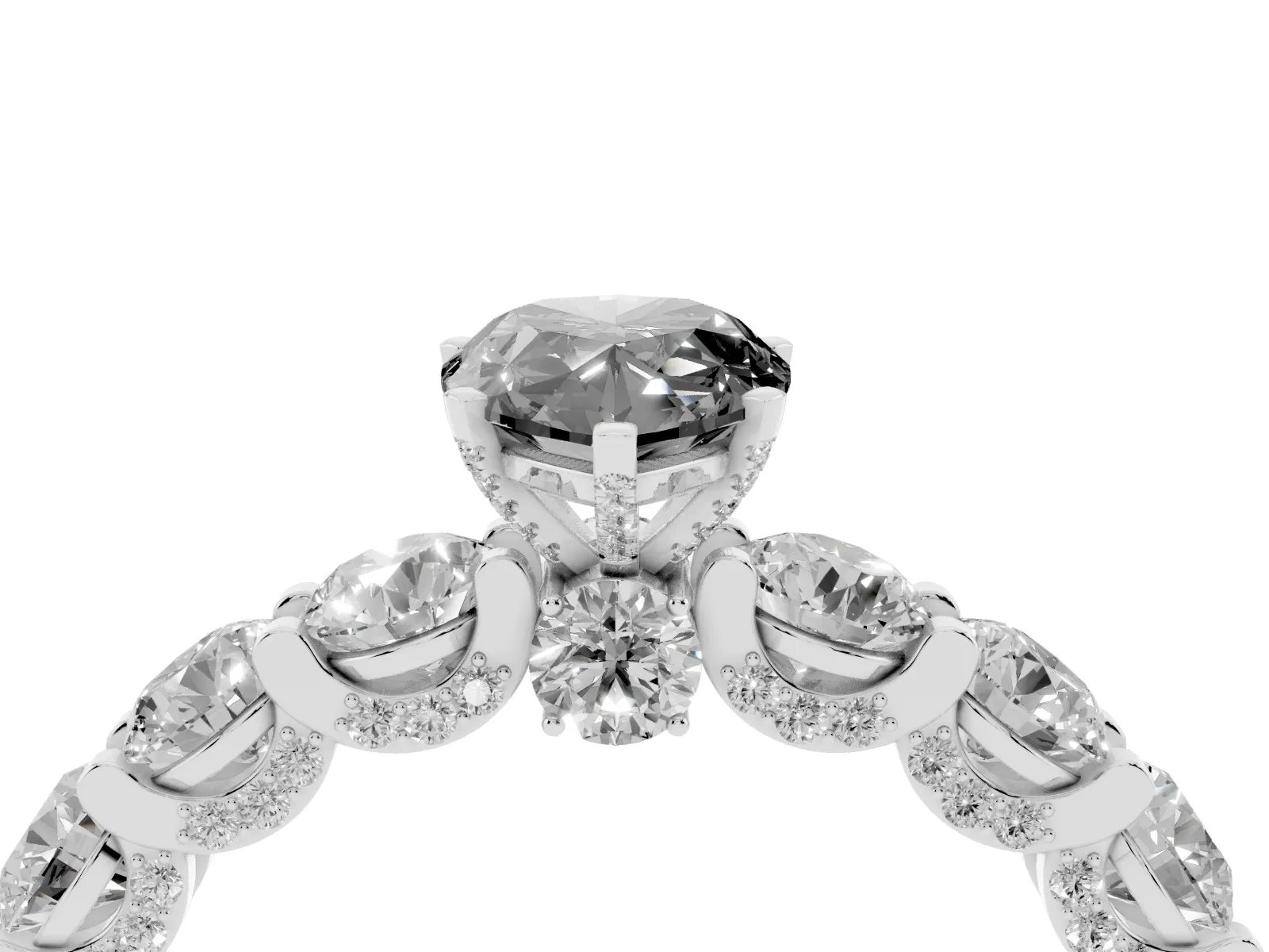 Fancy Black Pear Cut Diamond Side Stone Engagement Ring with Four-Prong Setting White gold