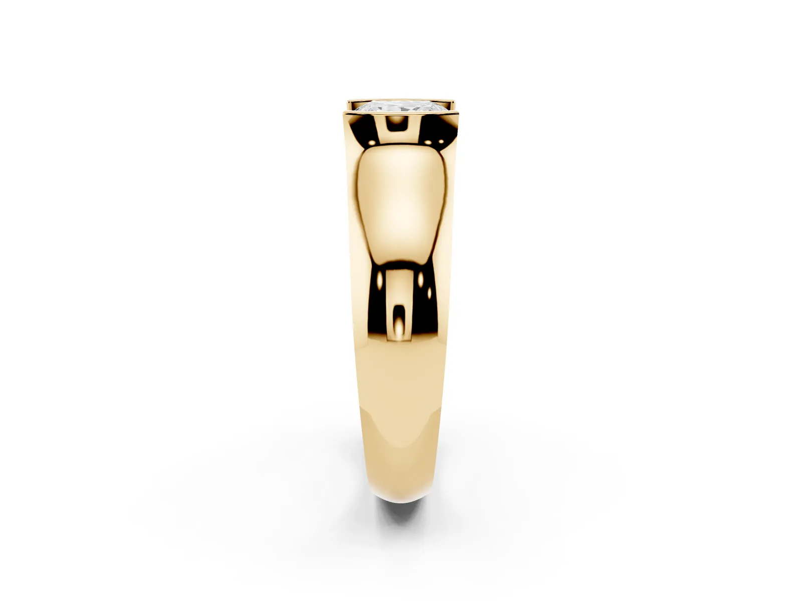 Princess Cut Solitaire Bezel Set Diamond Ring with Wide Band Yellow gold