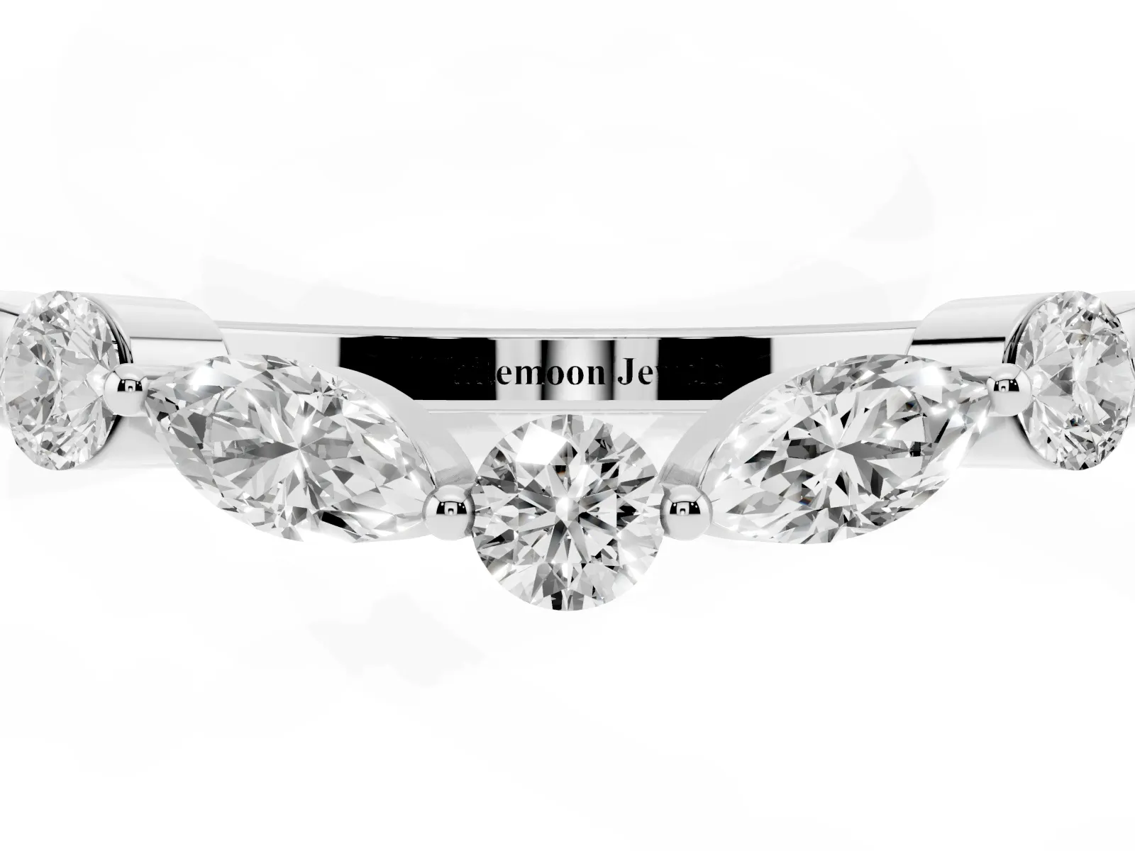 Round and Marquise Diamond Half Eternity Band with Prong Setting Silver