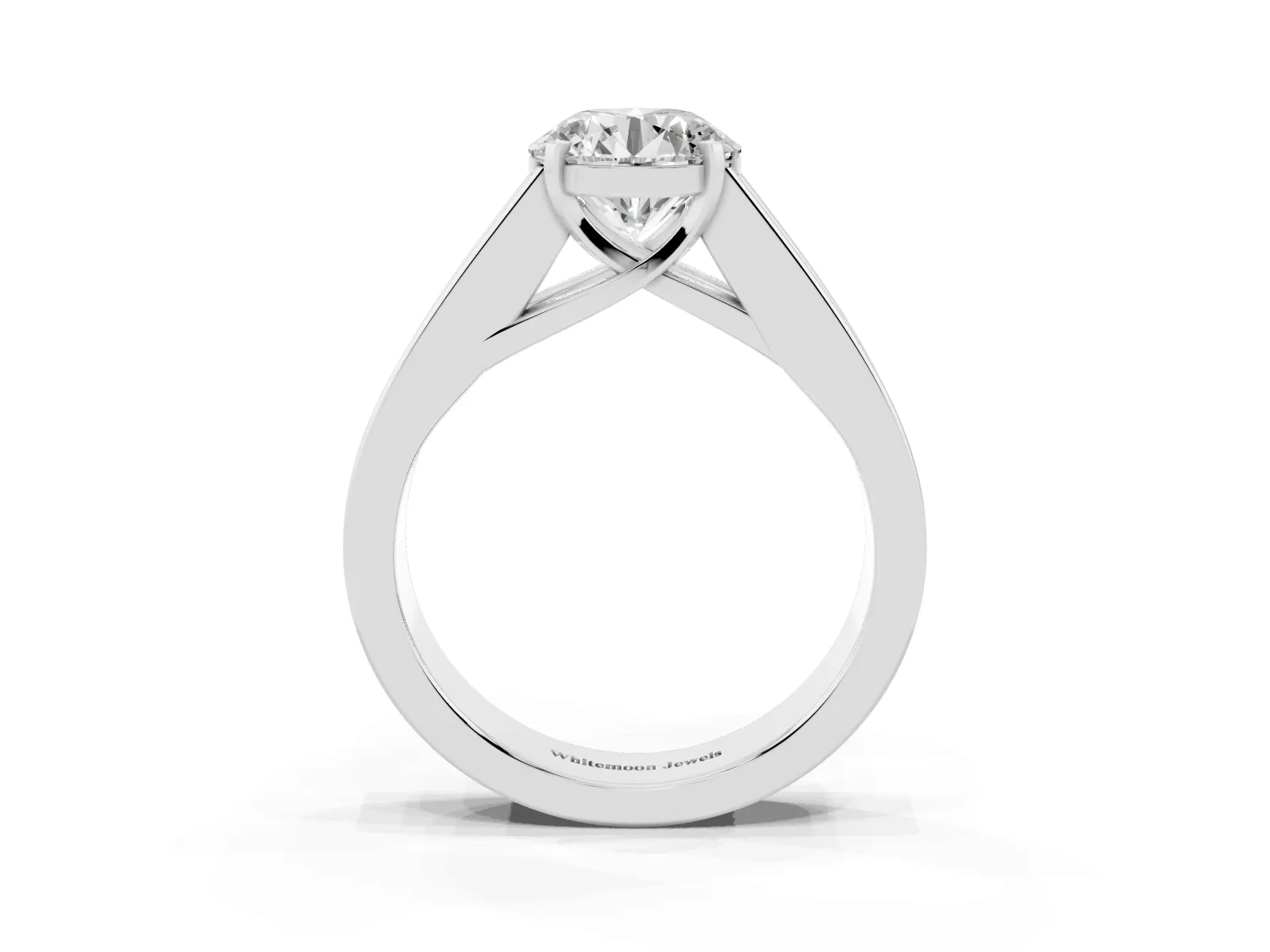 Round Cut Cut Channel Set Solitaire Ring with Four-Prong Setting Platinum