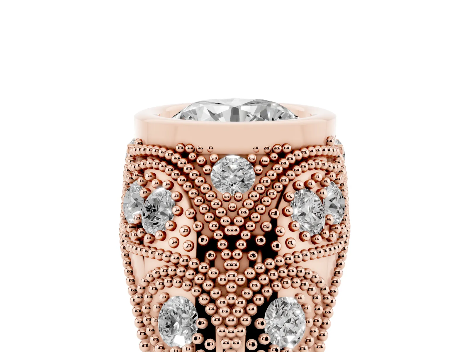 Bezel Set Round Cut Diamond Milgrain Band Ring Rose gold