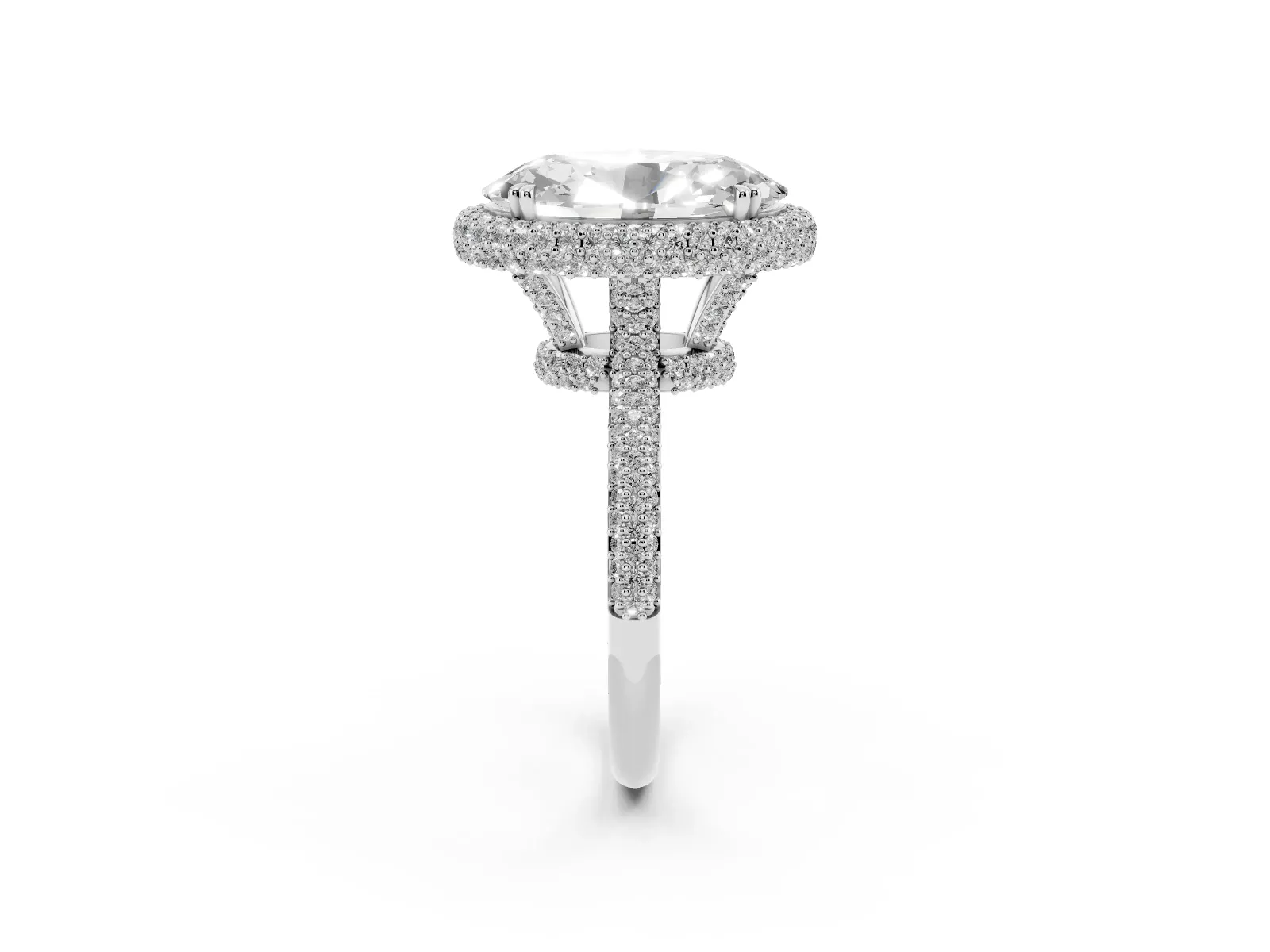 Oval Diamond Halo Ring with Round Diamond Accents Platinum
