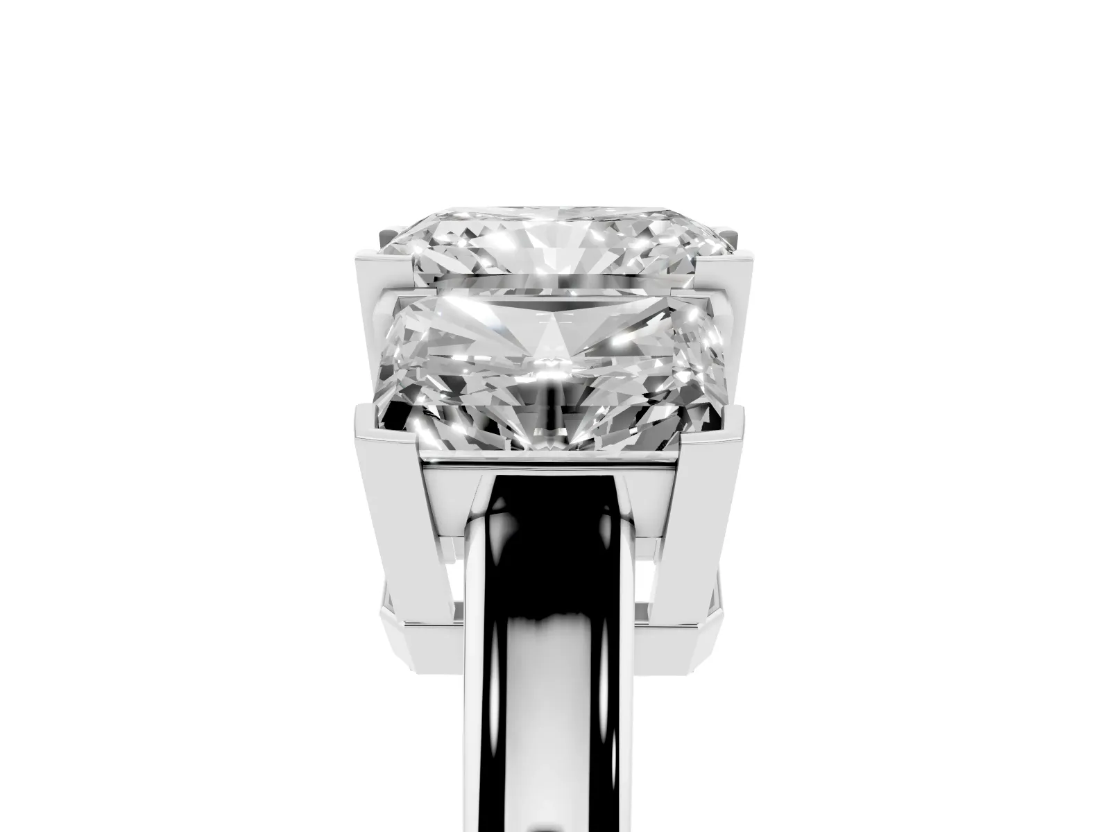 Three-Stone Radiant Cut Cut Diamond Ring with Channel Set Band and Four-Prong Setting Platinum