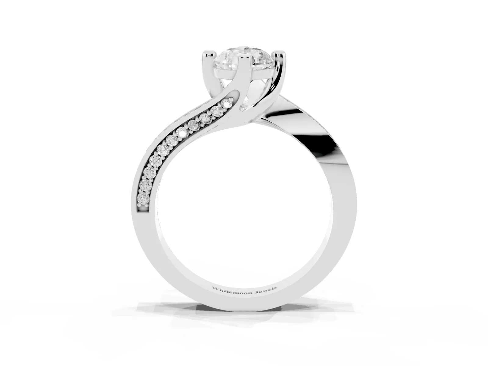 Pear Cut Solitaire Diamond Twist Band with Pavé Setting and Four-Prong Setting Platinum