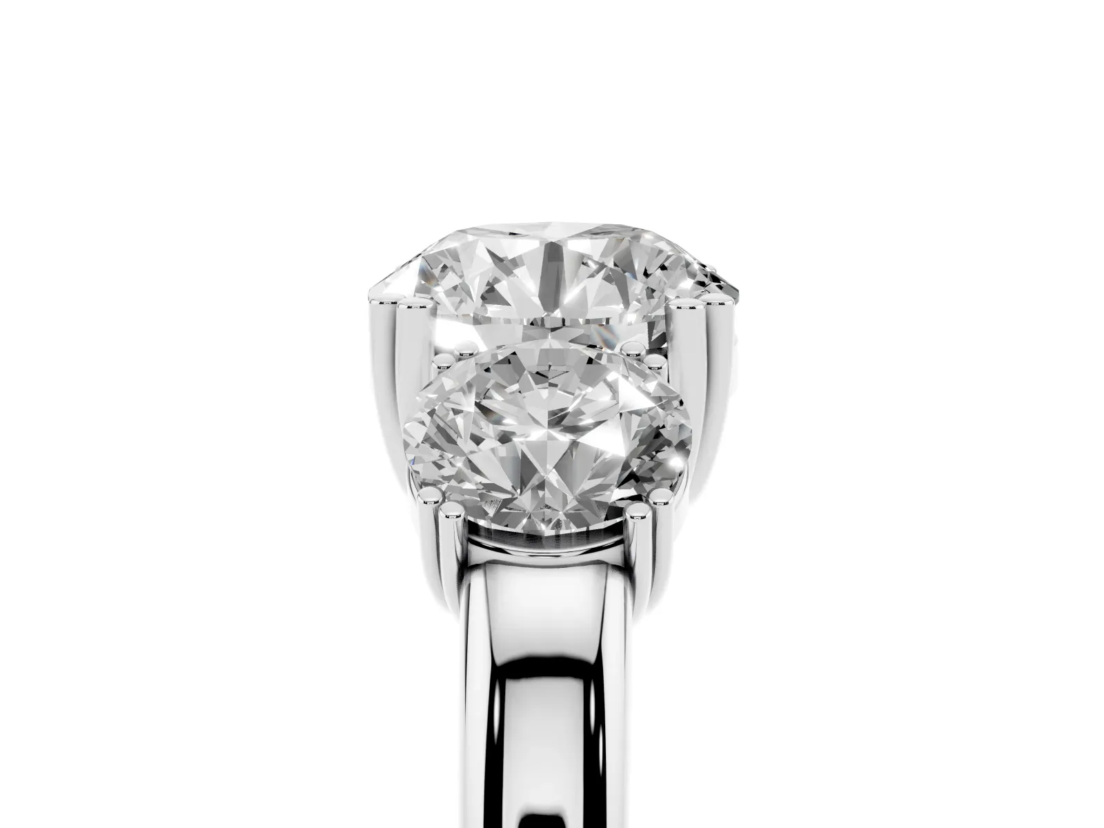 Three-Stone Round Cut Cut Diamond Ring with Channel Set Band and Four-Prong Setting White gold