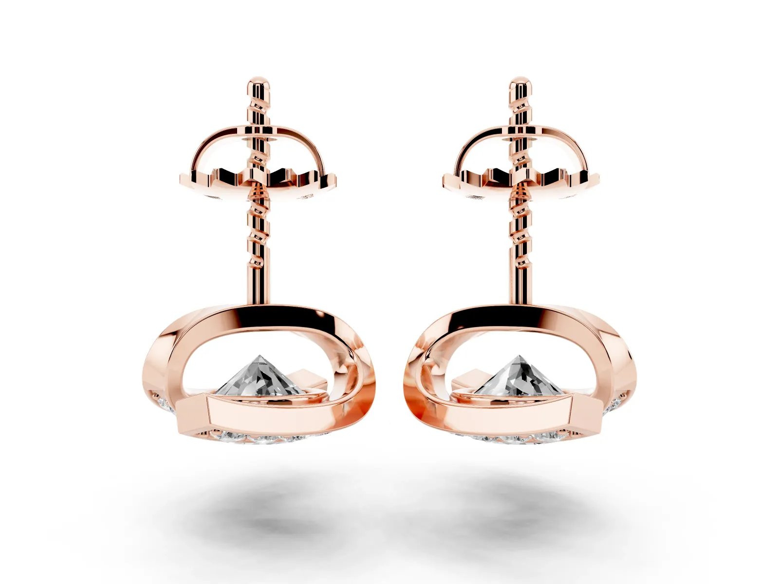 Round Diamond Curve Wave Stud Earrings Rose gold