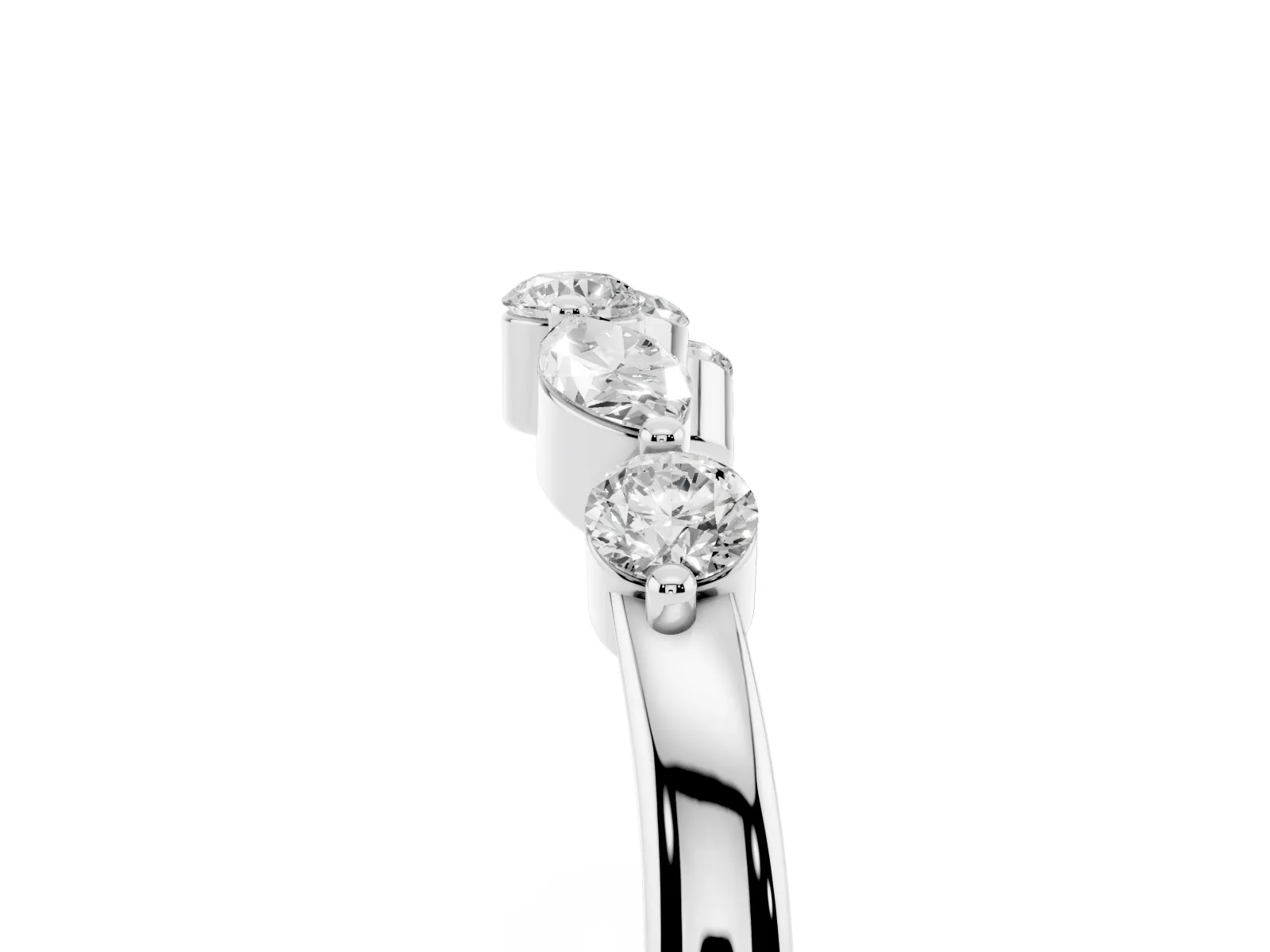Round and Marquise Diamond Half Eternity Band with Prong Setting Silver