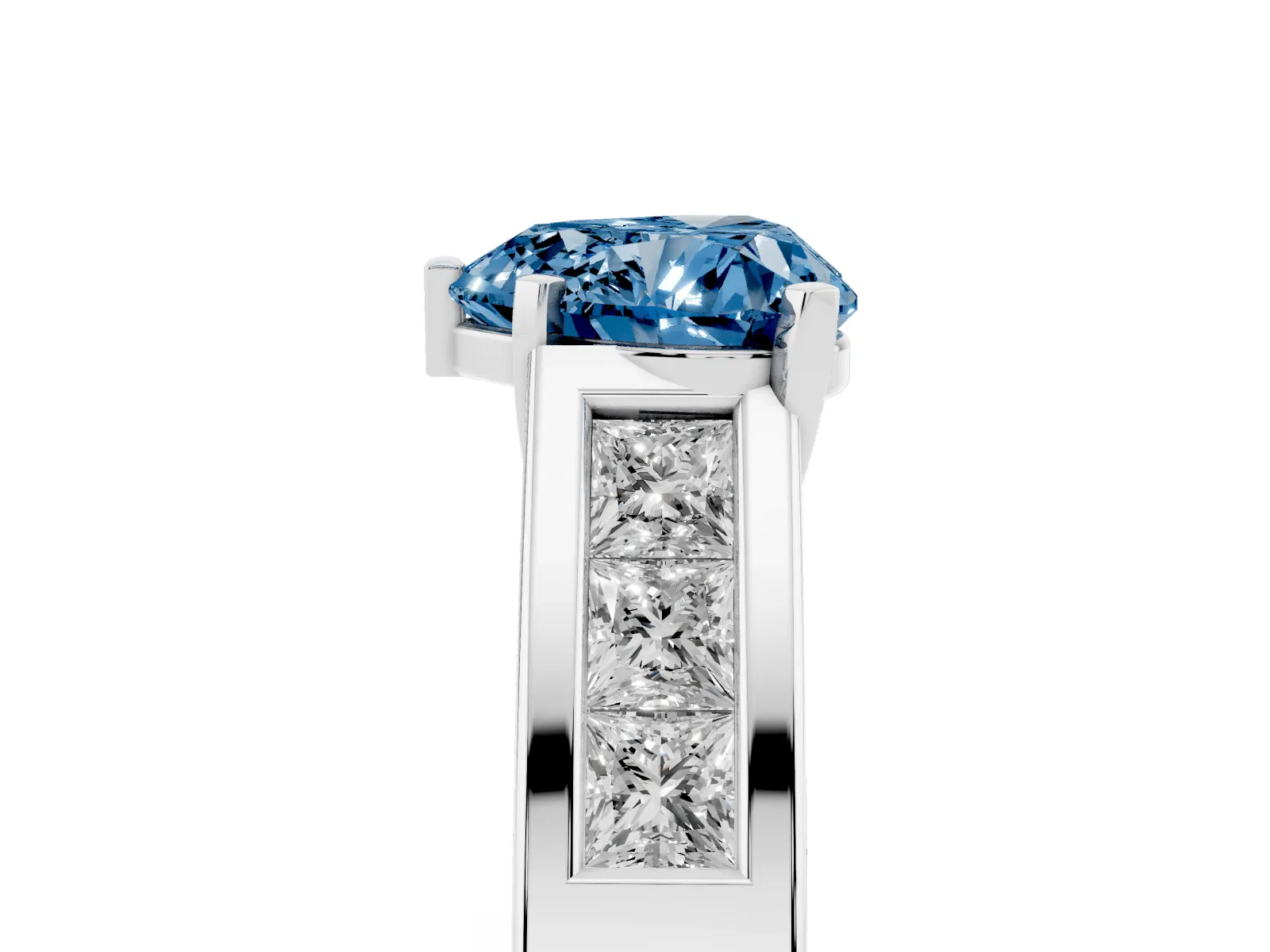 Fancy Blue Heart Cut Cut Channel Set Solitaire Ring with Four-Prong Setting White gold