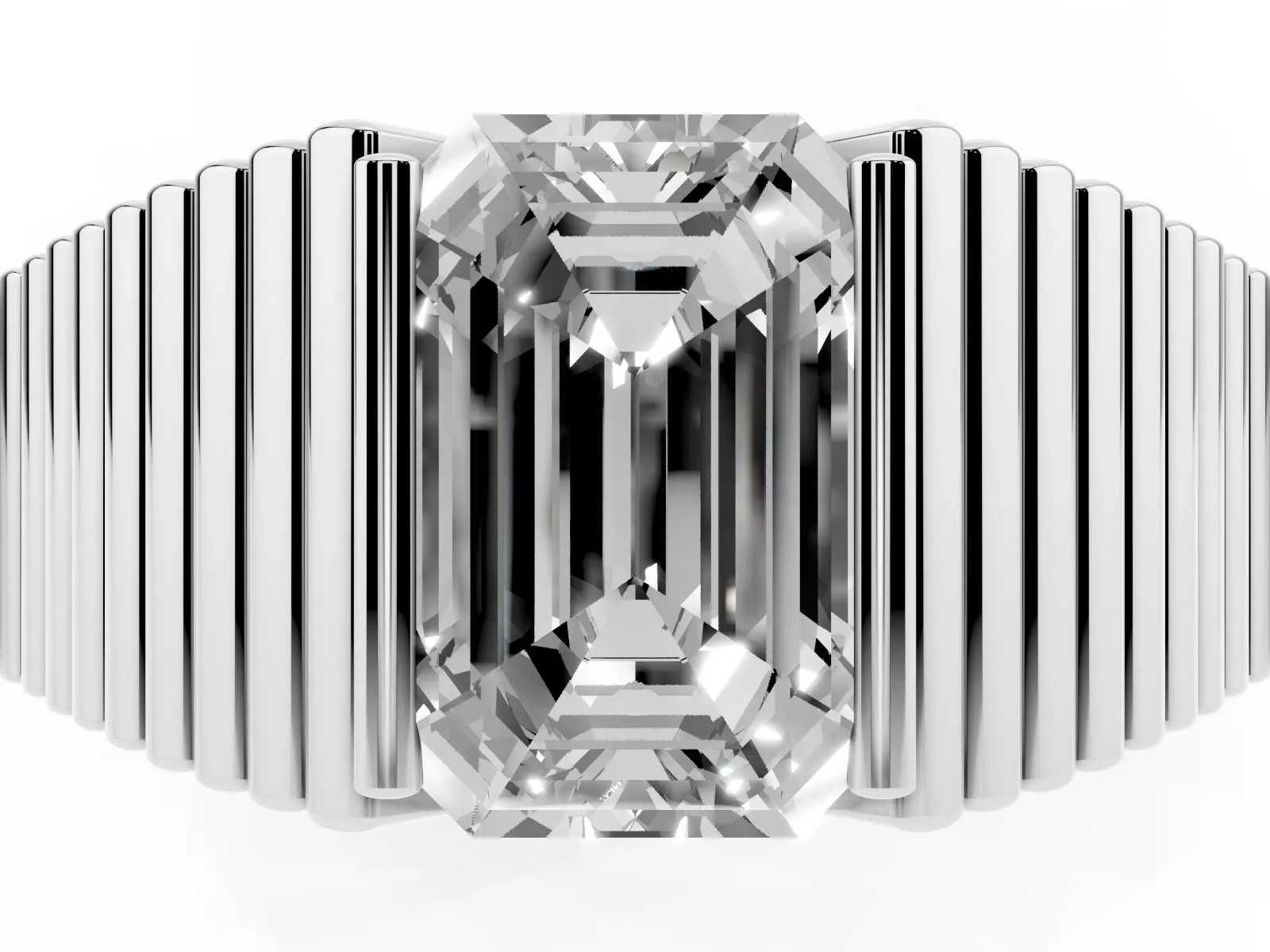 Emerald Cut Diamond Fluted Mens Ring Platinum