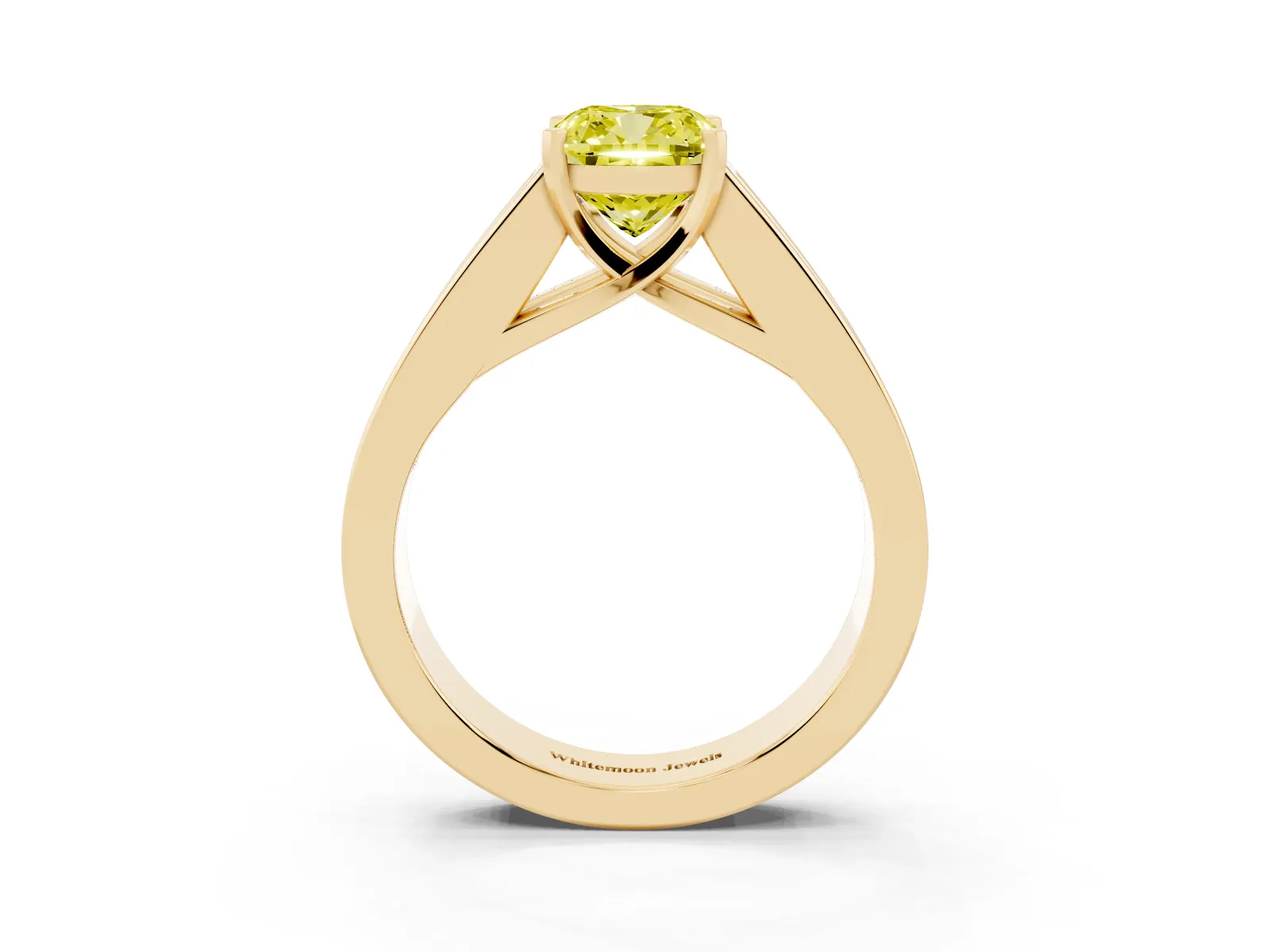 Fancy Yellow Cushion Cut Cut Channel Set Solitaire Ring with Four-Prong Setting Yellow gold