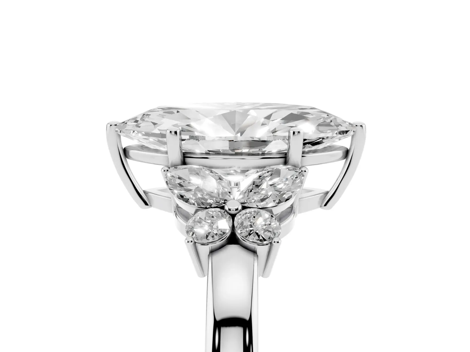Marquise Cut Cut Solitaire Floral Diamond Ring with Four-Prong Setting Platinum