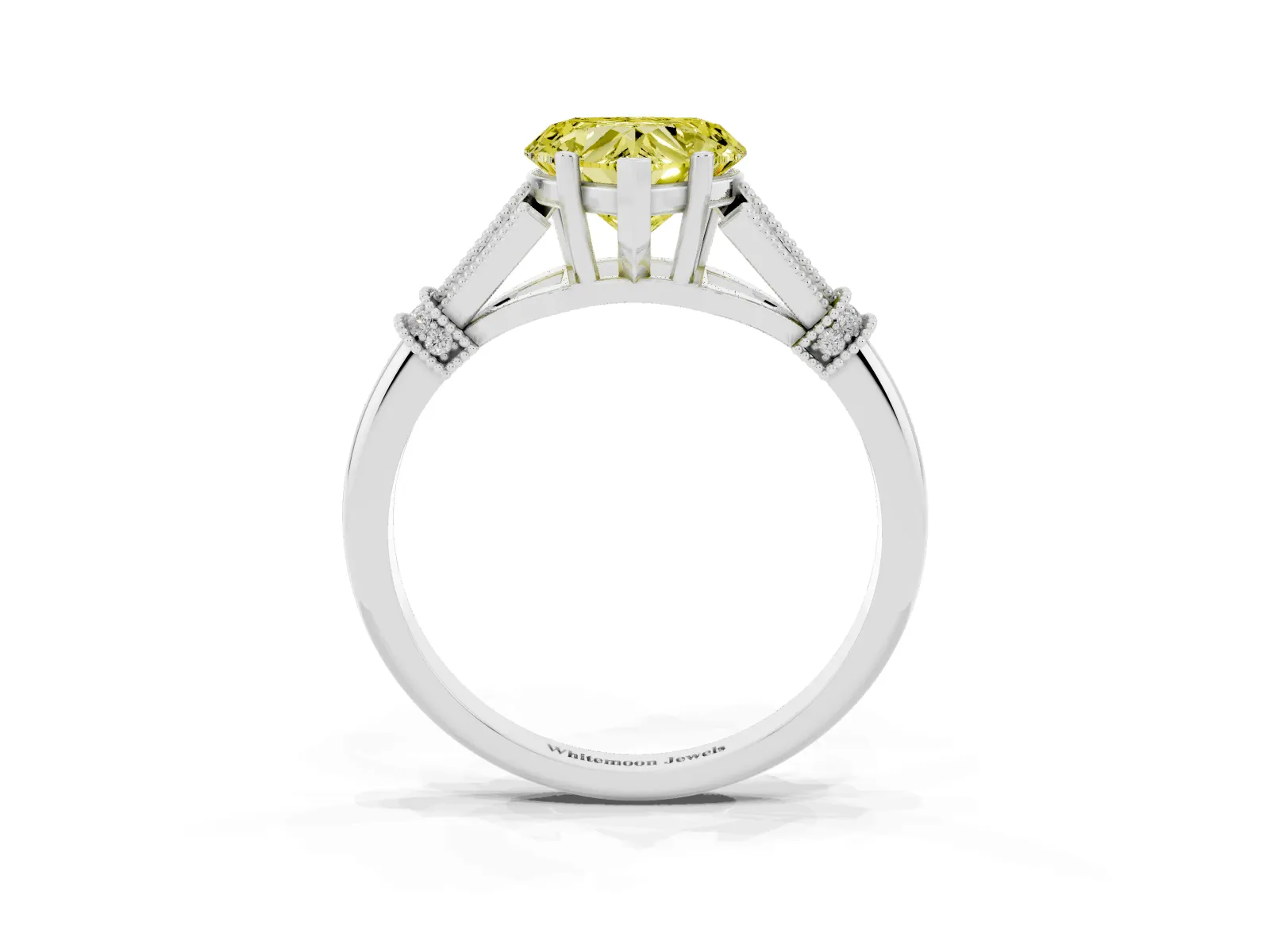 Fancy Yellow Heart Cut Diamond Solitaire Ring with Floral Filigree and Pave Accents Platinum