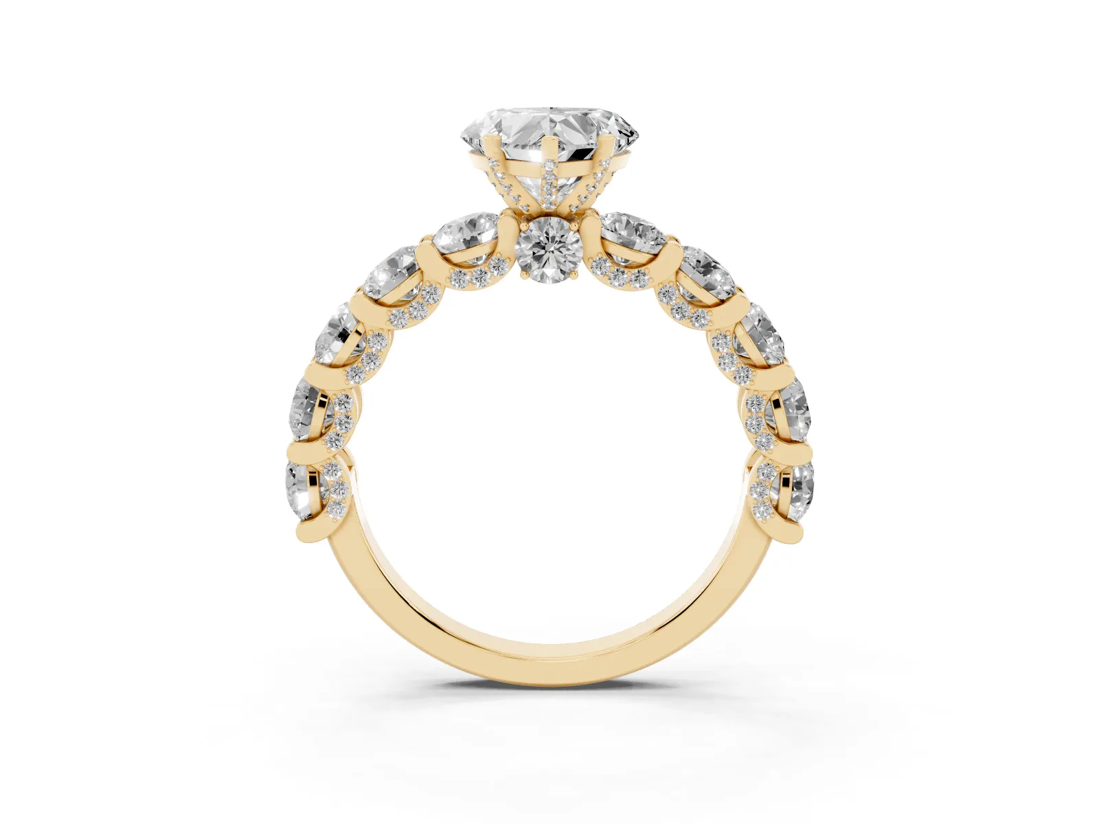 Heart Cut Diamond Side Stone Engagement Ring with Four-Prong Setting Yellow gold