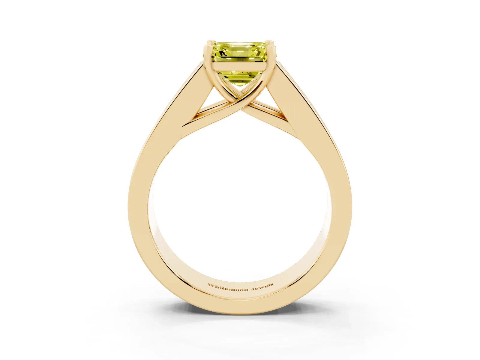Fancy Yellow Asscher Cut Cut Channel Set Solitaire Ring with Four-Prong Setting Yellow gold