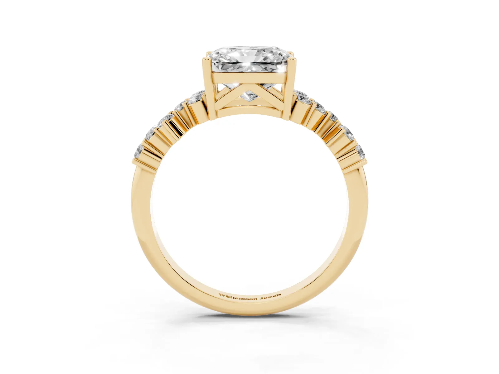 Radiant Cut Diamond Scattered Round Accent Ring with Prong Setting Yellow gold