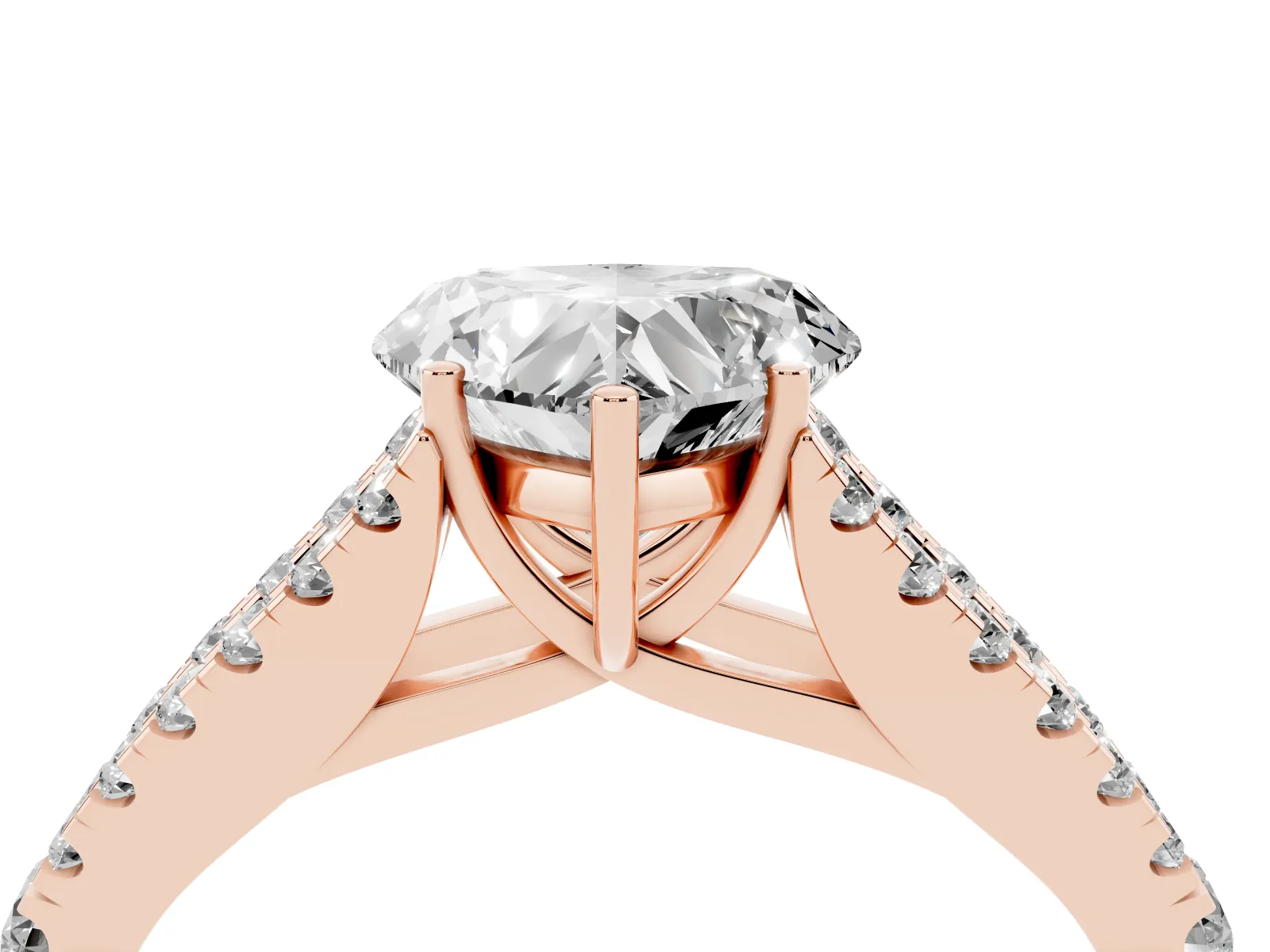 Heart Cut Diamond Split Shank Engagement Ring with Round Pavé and Prong Setting Rose gold