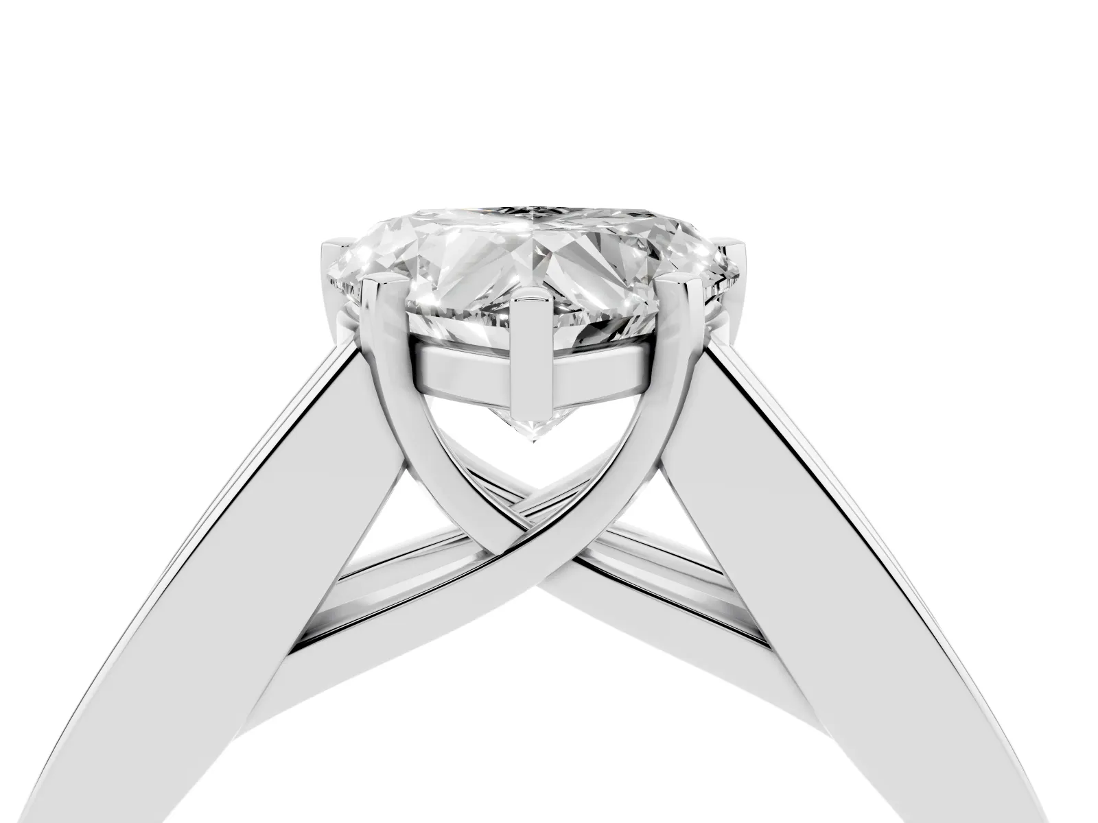 Heart Cut Cut Channel Set Solitaire Ring with Four-Prong Setting White gold