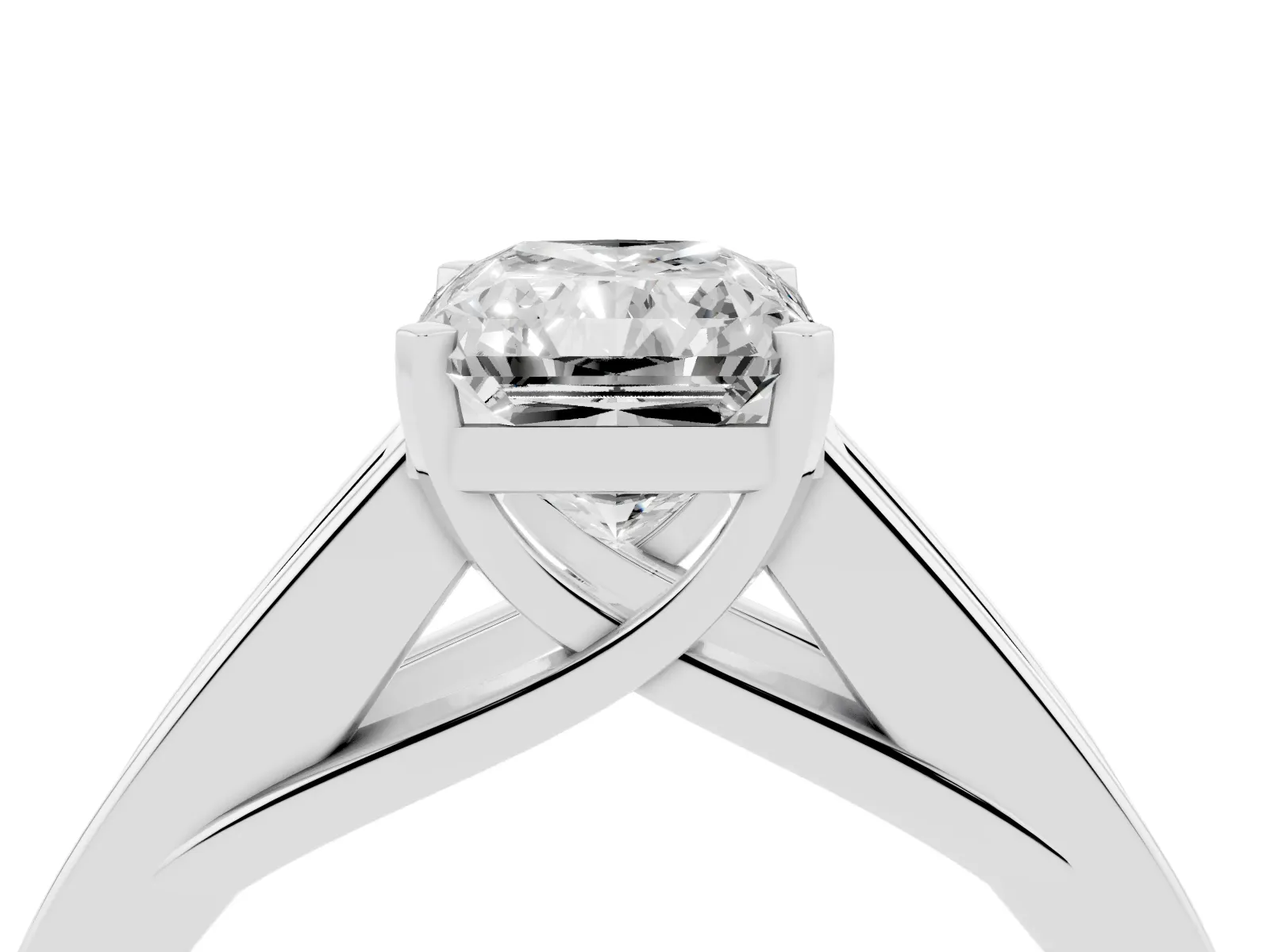 Radiant Cut Cut Channel Set Solitaire Ring with Four-Prong Setting Platinum